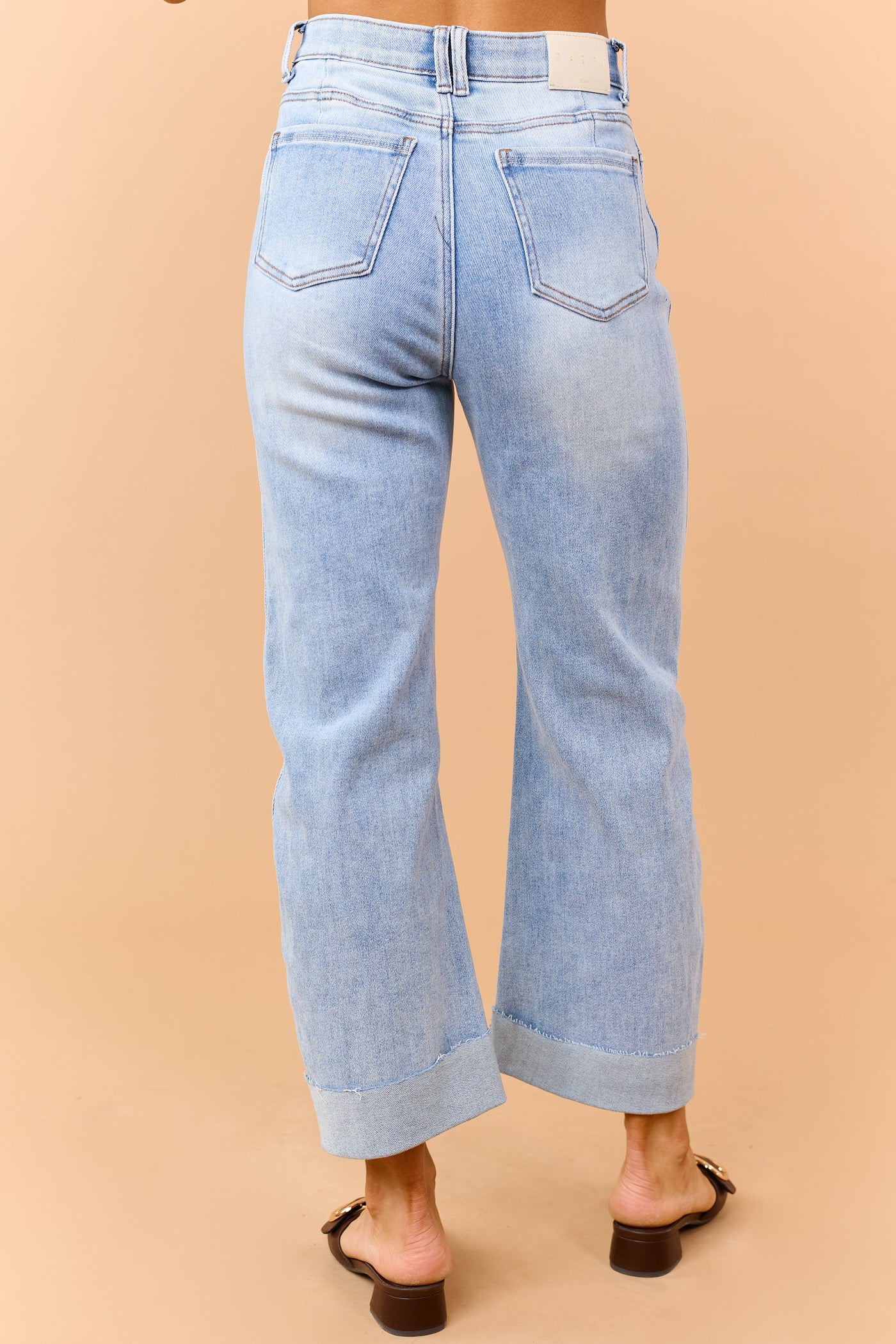 Saige Light Wash Tummy Control Cuffed Straight Jeans