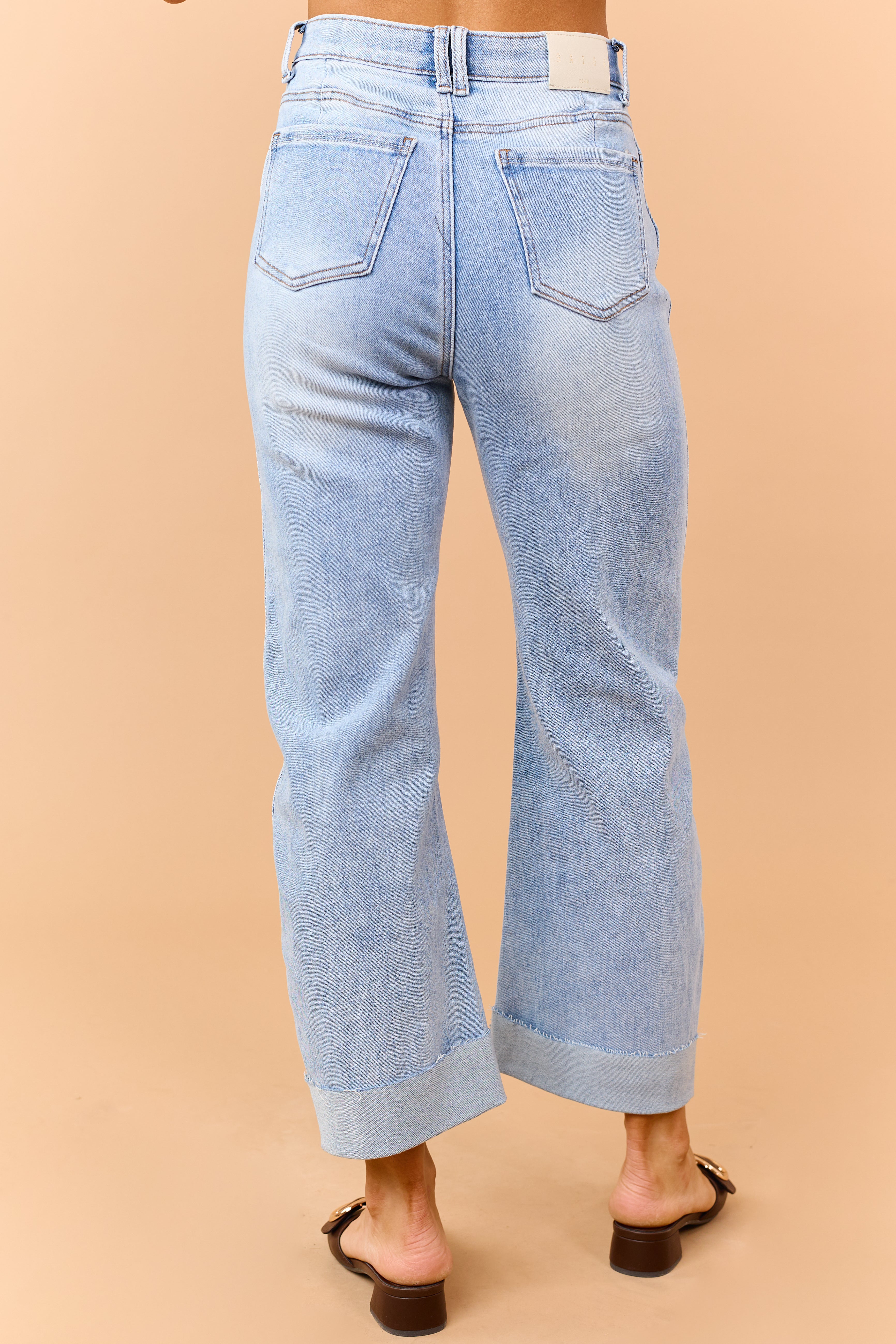 Saige Light Wash Tummy Control Cuffed Straight Jeans