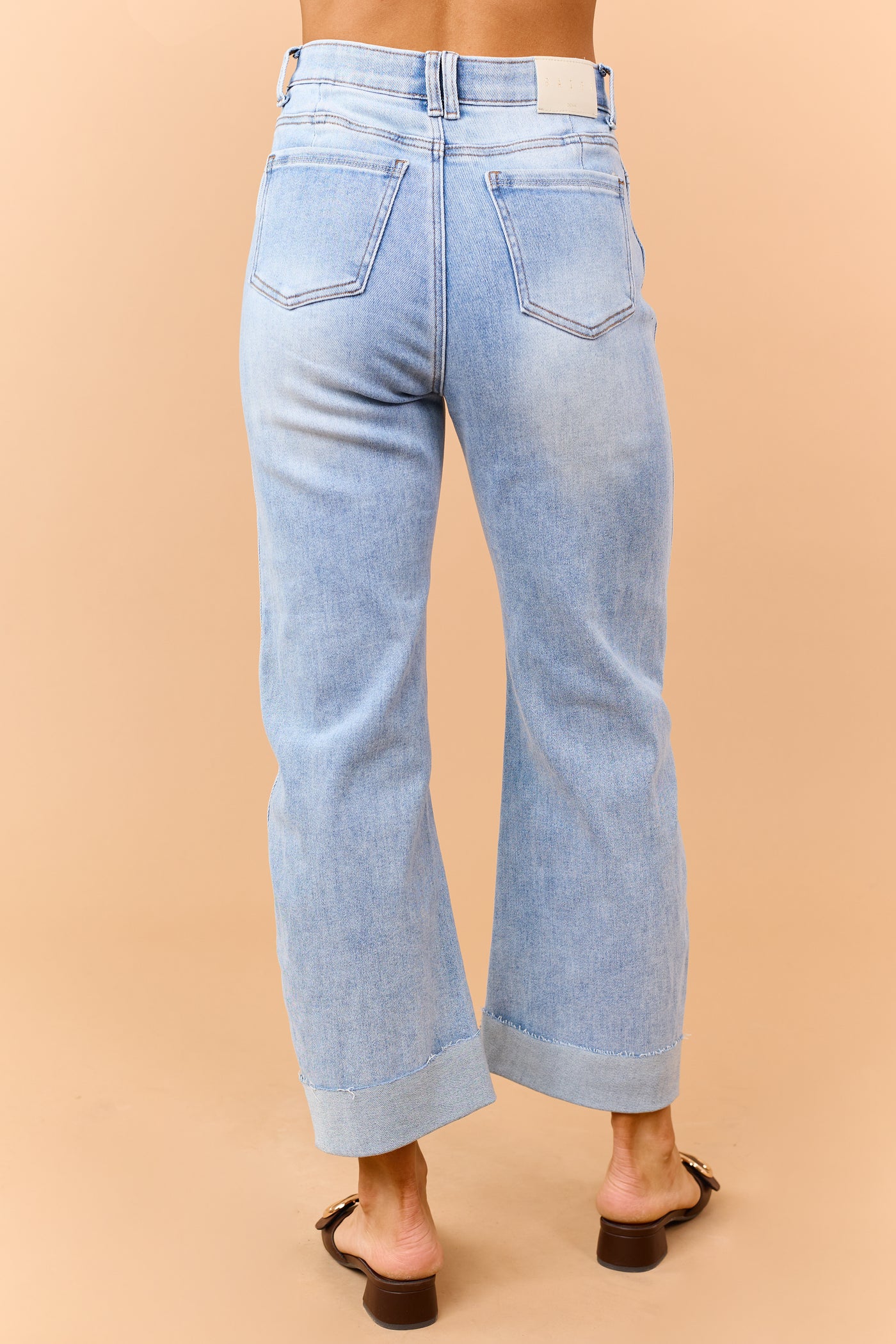 Saige Light Wash Tummy Control Cuffed Straight Jeans