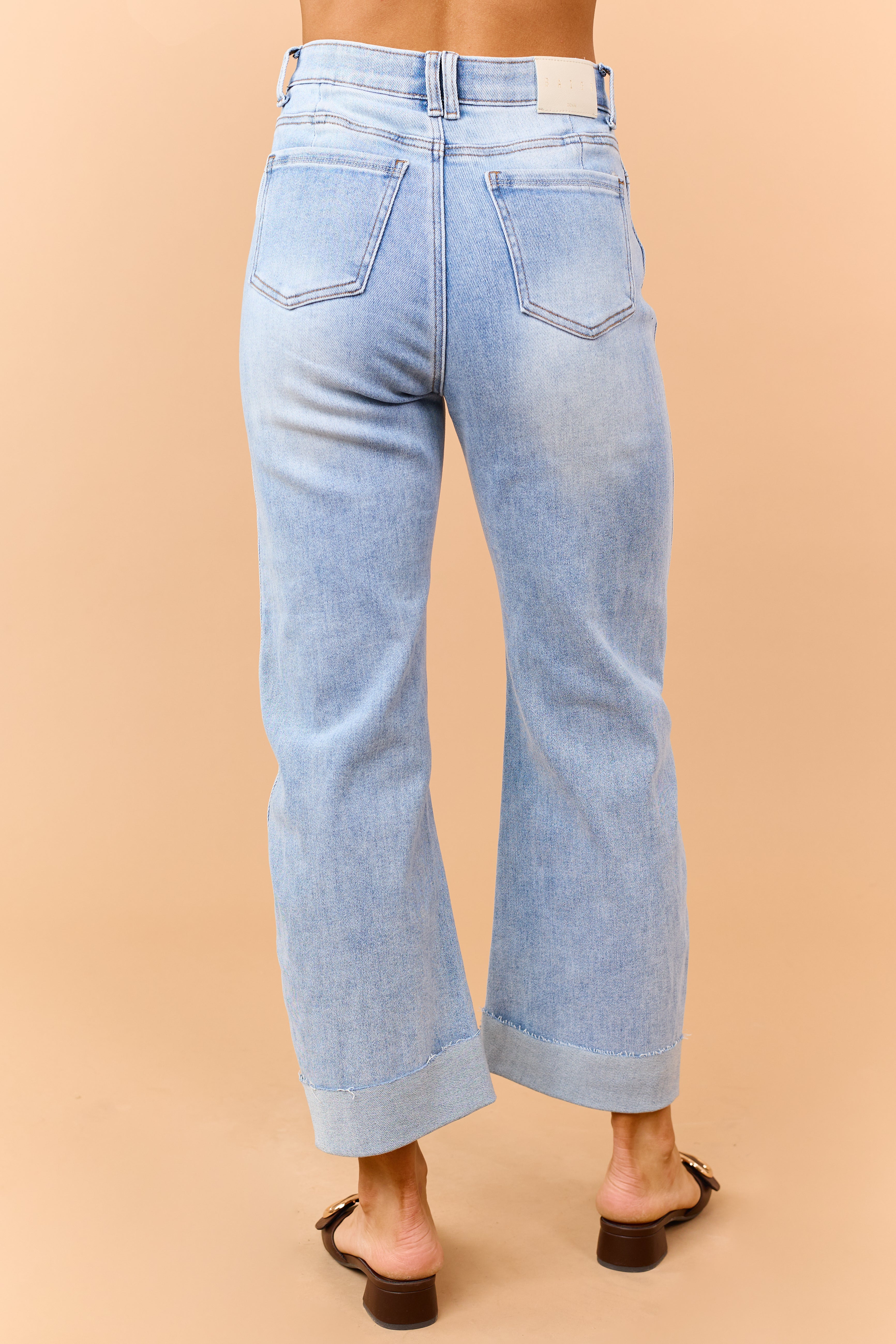 Saige Light Wash Tummy Control Cuffed Straight Jeans