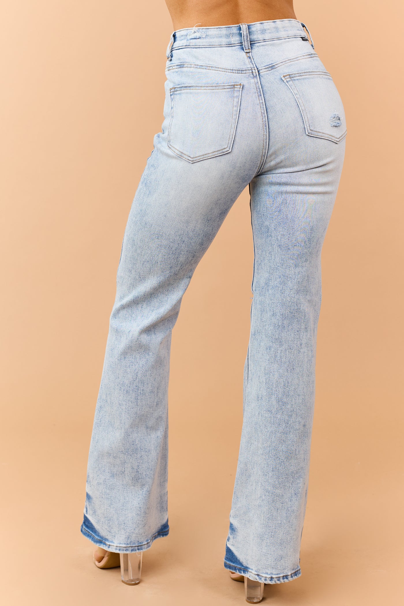 Saige Light Wash Tummy Control Distressed Flare Jeans
