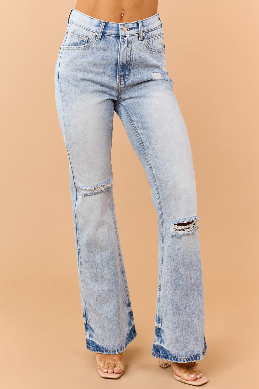 Saige Light Wash Tummy Control Distressed Flare Jeans