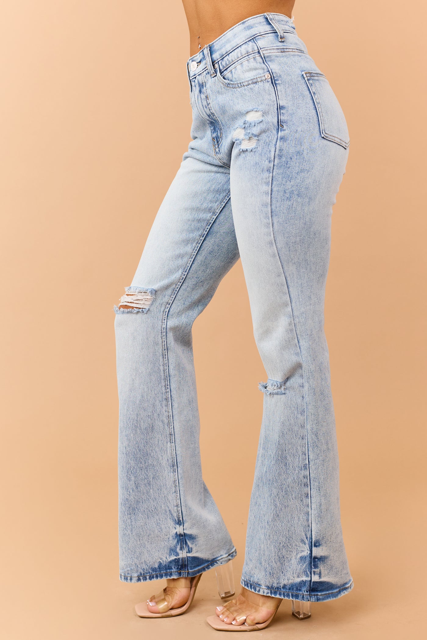 Saige Light Wash Tummy Control Distressed Flare Jeans