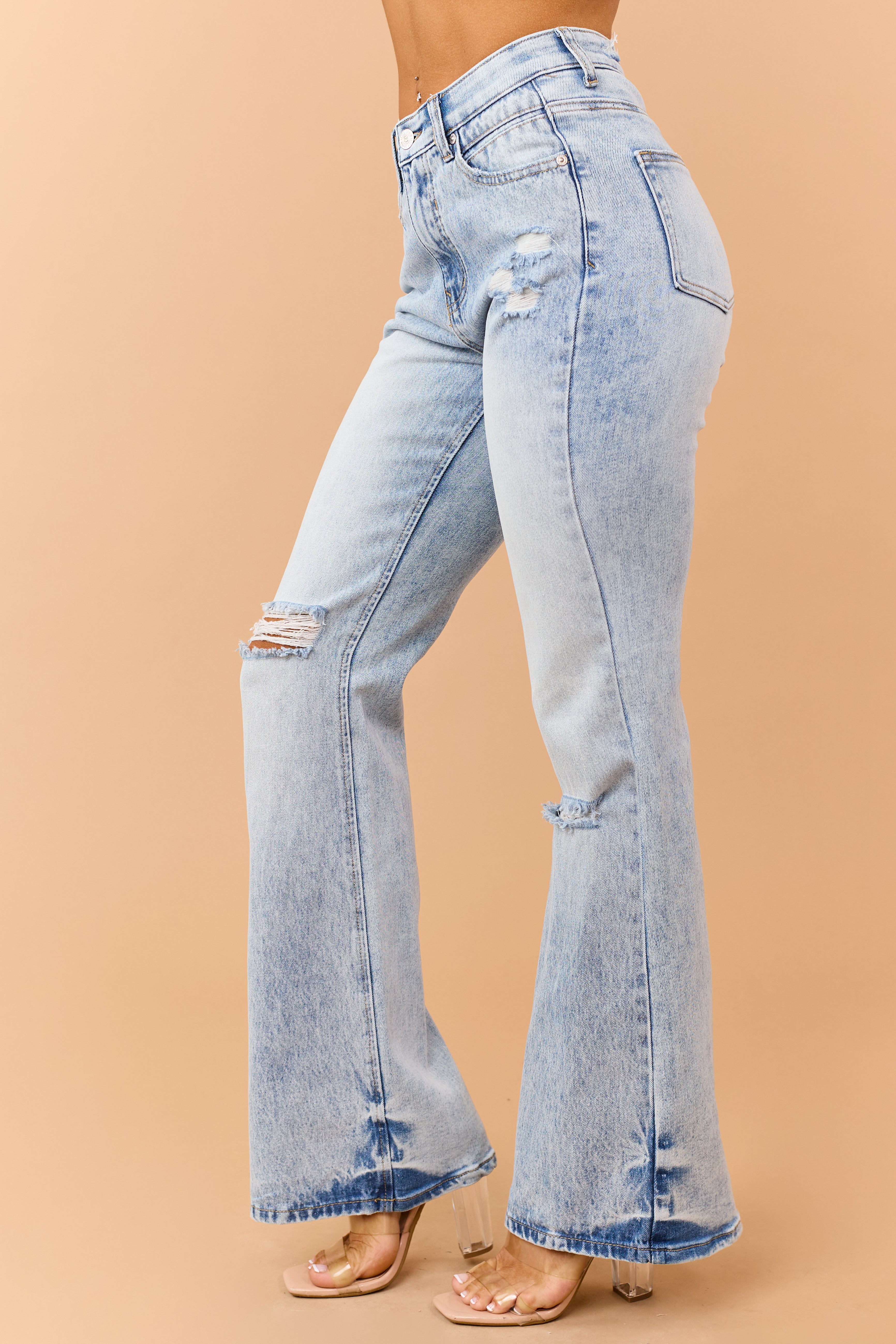 Saige Light Wash Tummy Control Distressed Flare Jeans