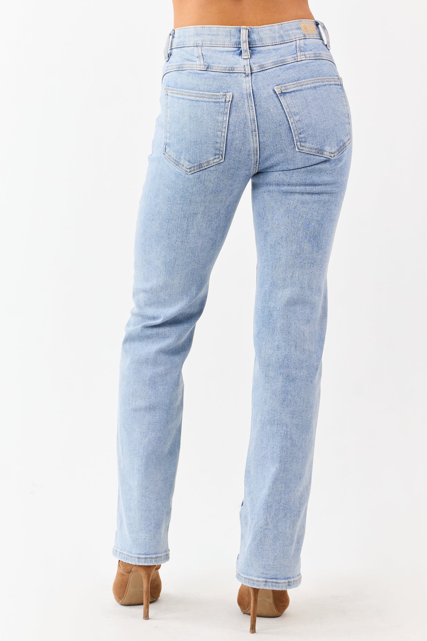 Saige Light Wash Tummy Control Mid Rise Straight Jeans