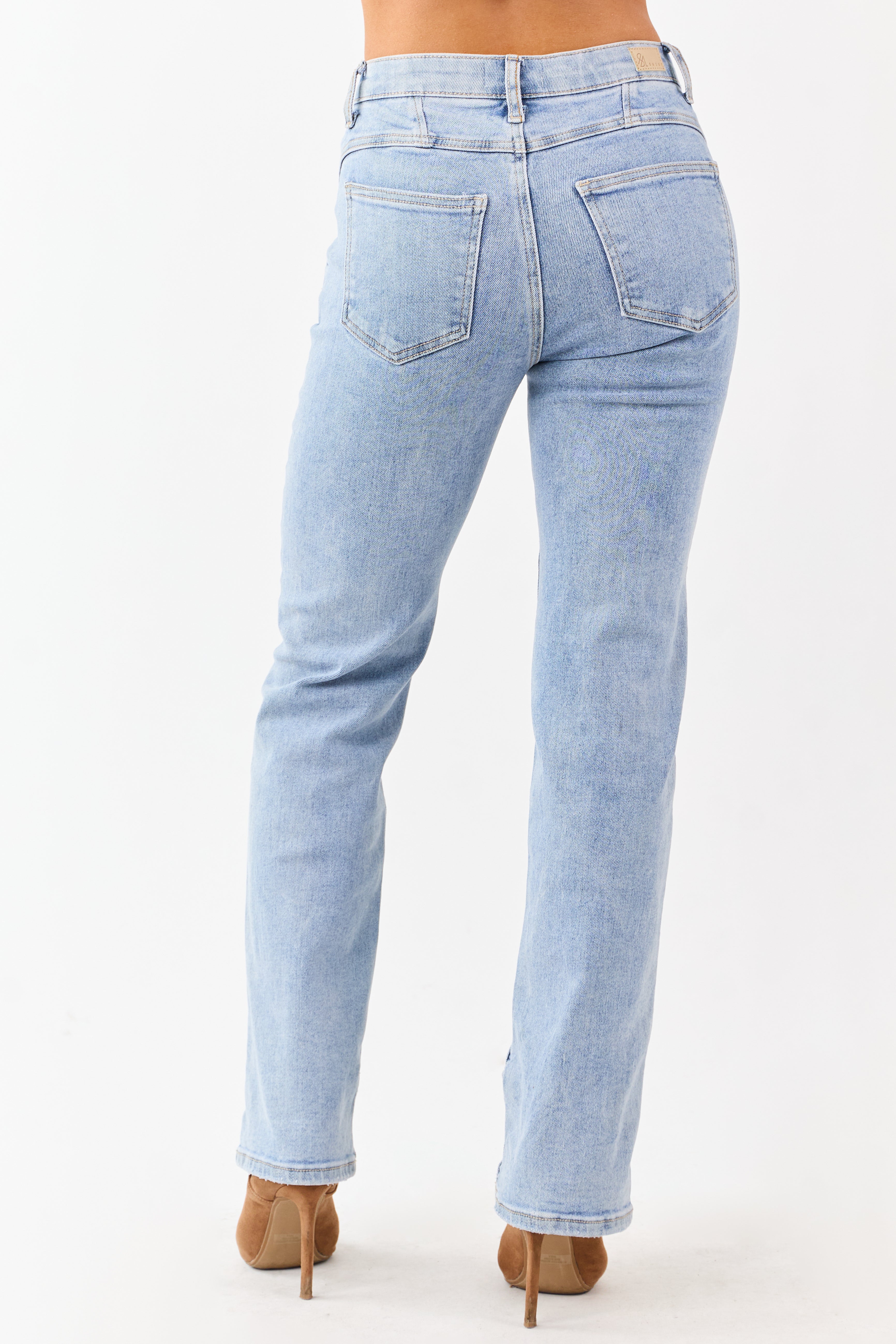 Saige Light Wash Tummy Control Mid Rise Straight Jeans
