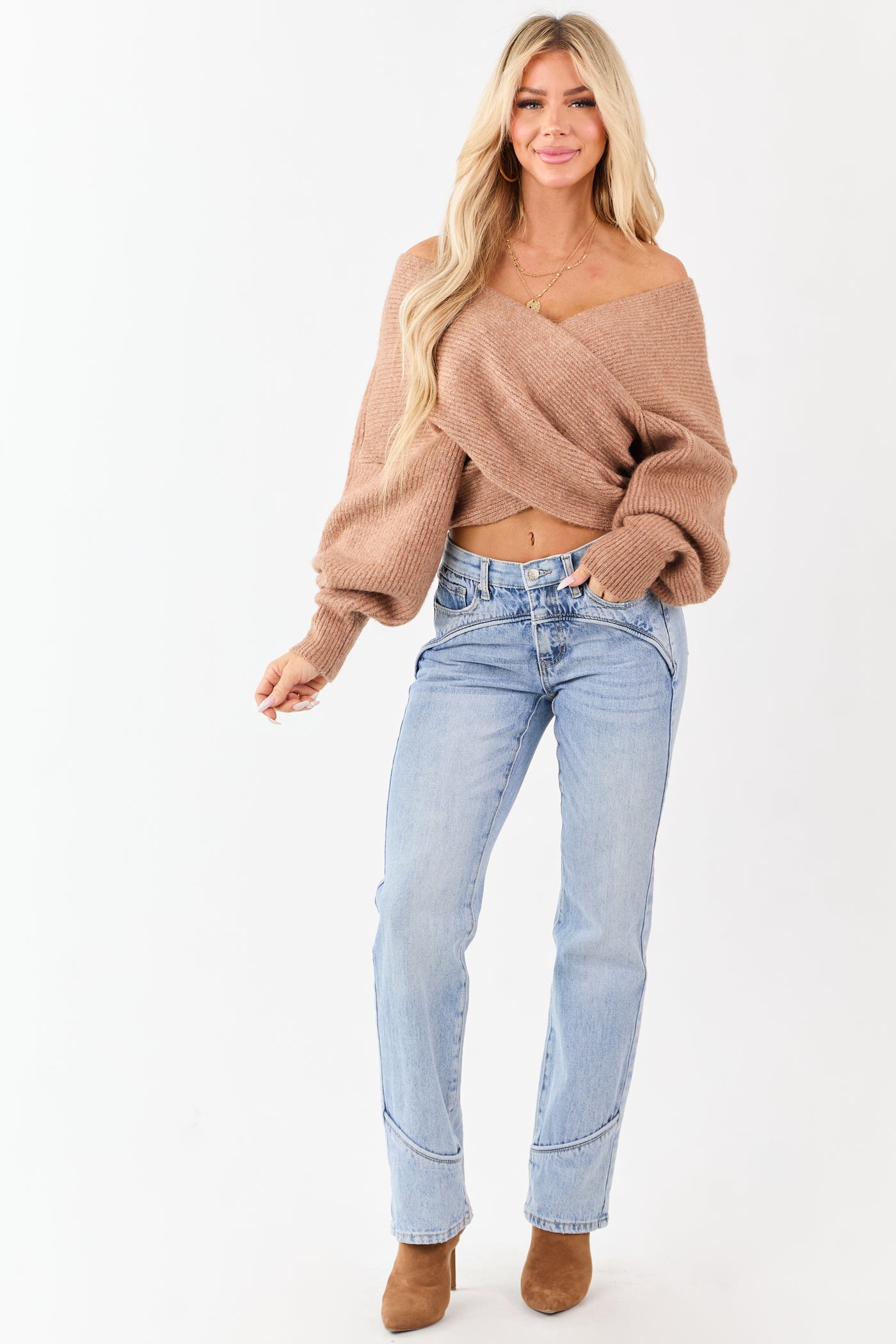 Saige Light Wash Tummy Control Mid Rise Straight Jeans