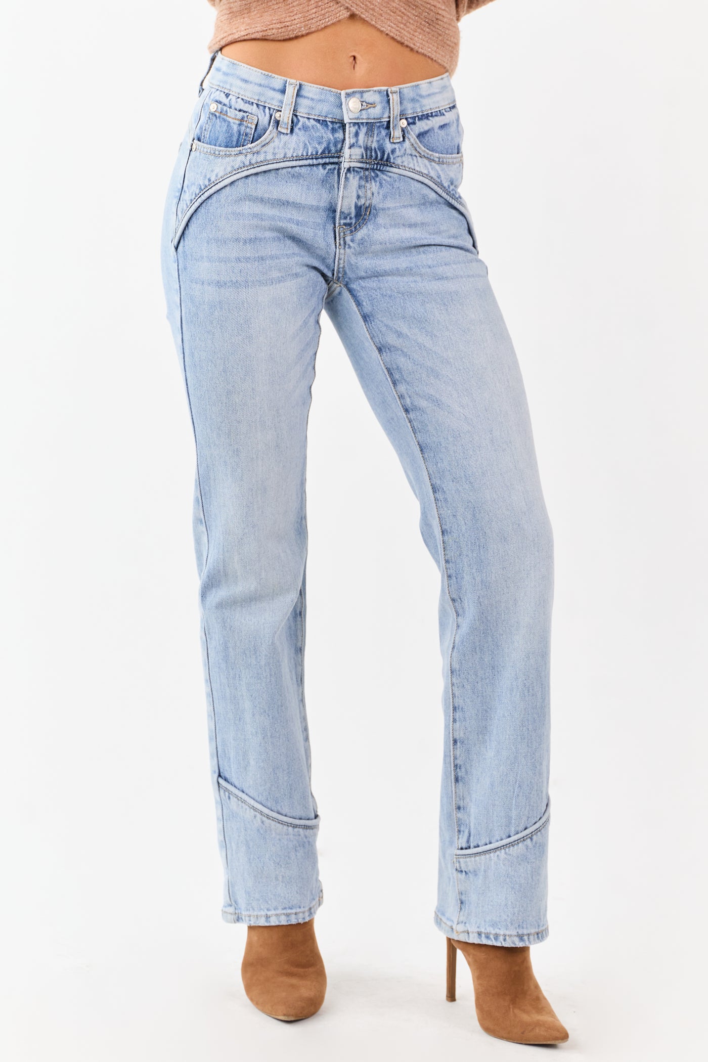 Saige Light Wash Tummy Control Mid Rise Straight Jeans