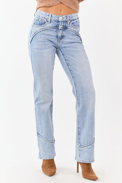 Saige Light Wash Tummy Control Mid Rise Straight Jeans