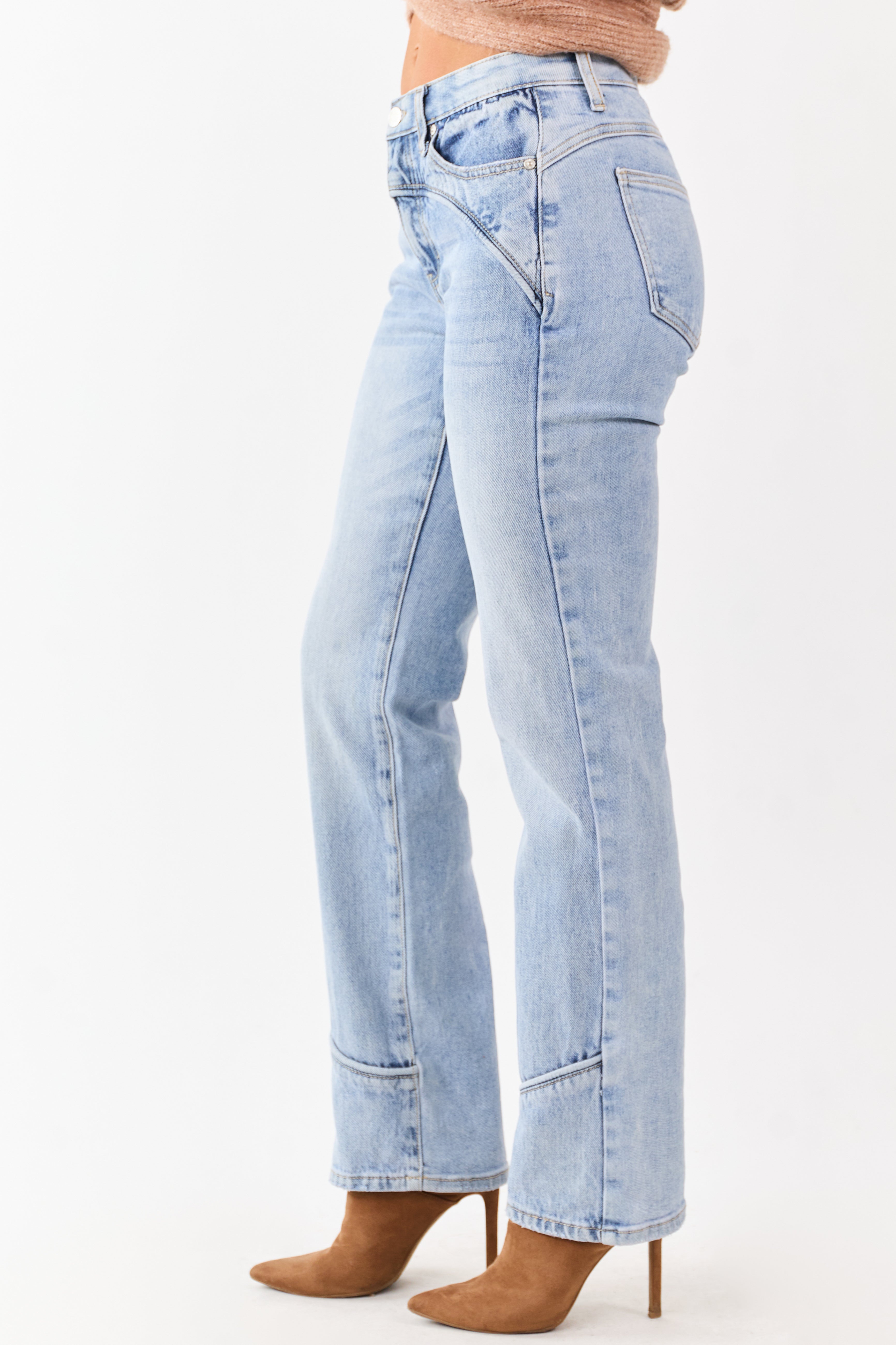Saige Light Wash Tummy Control Mid Rise Straight Jeans