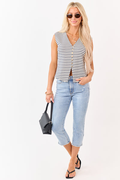 Saige Light Wash Tummy Control Stretchy Capri Jeans