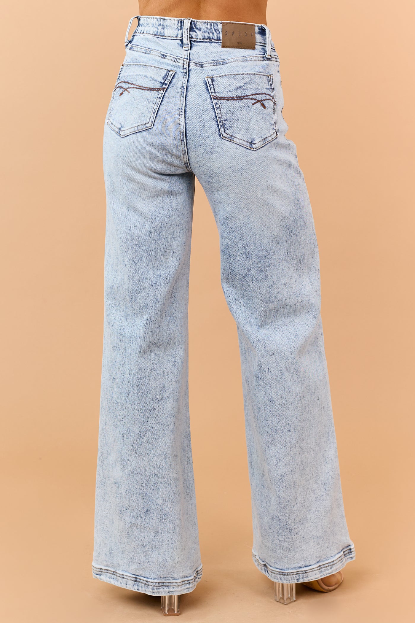 Saige Light Wash Tummy Control Stretchy Wide Jeans