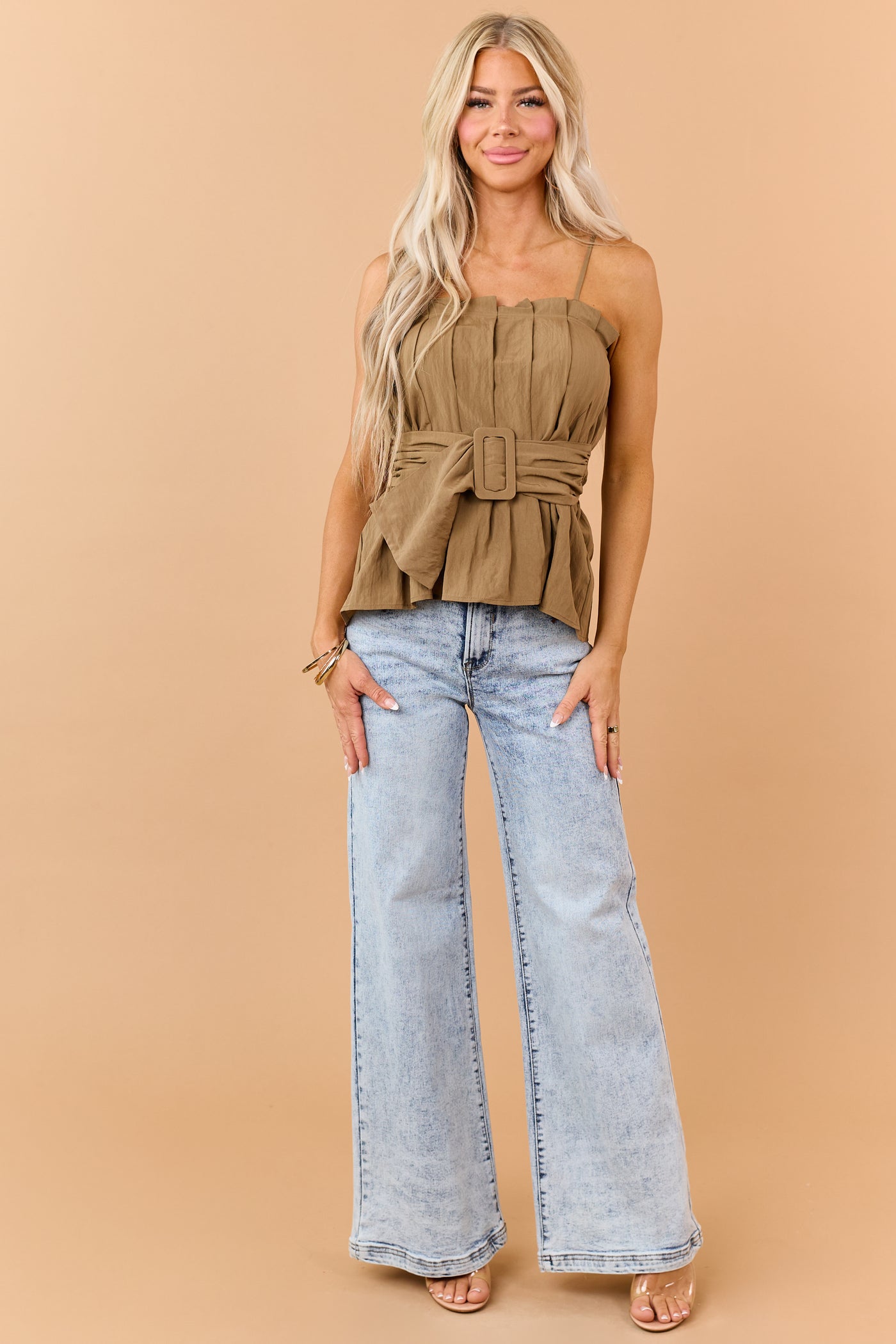 Saige Light Wash Tummy Control Stretchy Wide Jeans