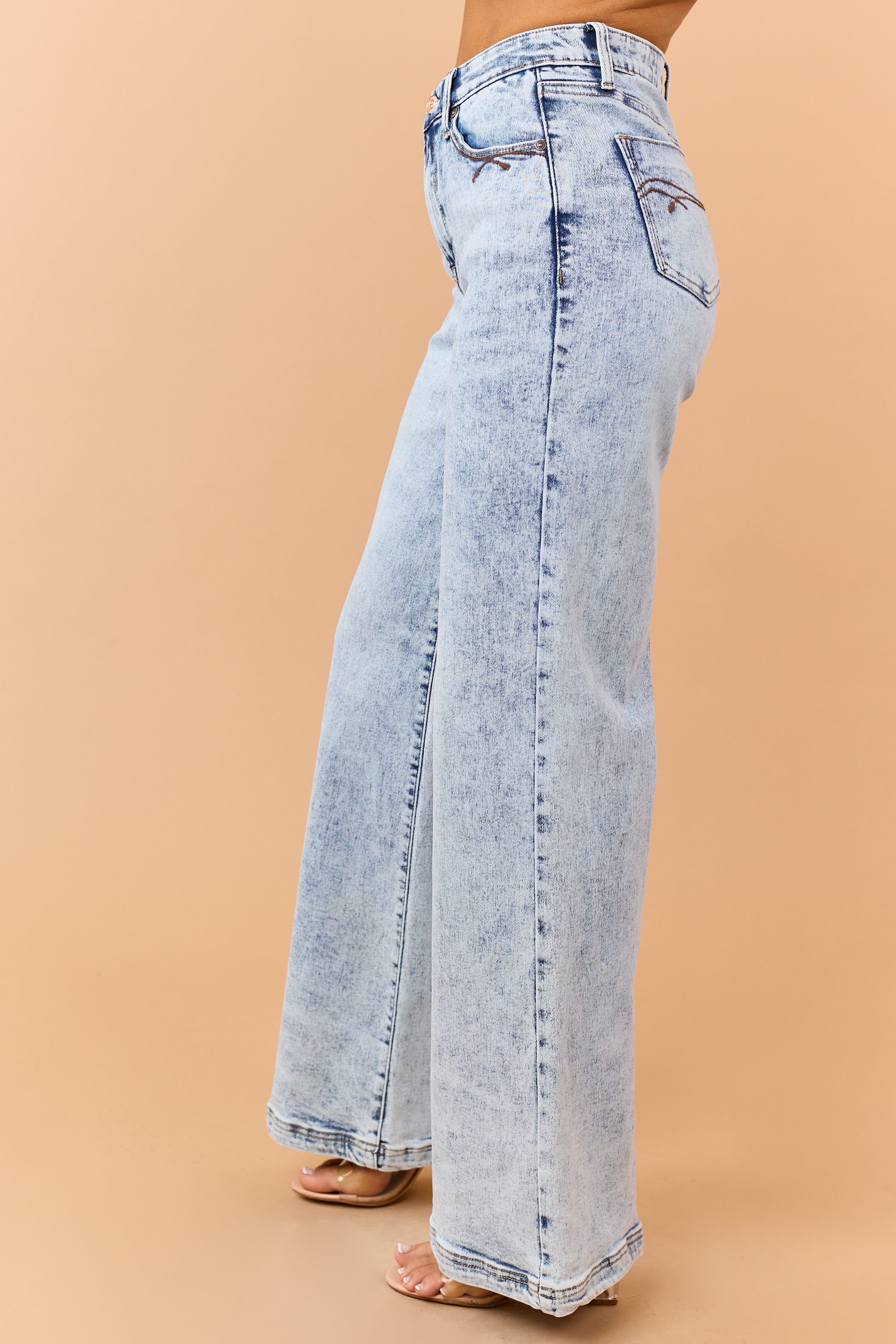 Saige Light Wash Tummy Control Stretchy Wide Jeans