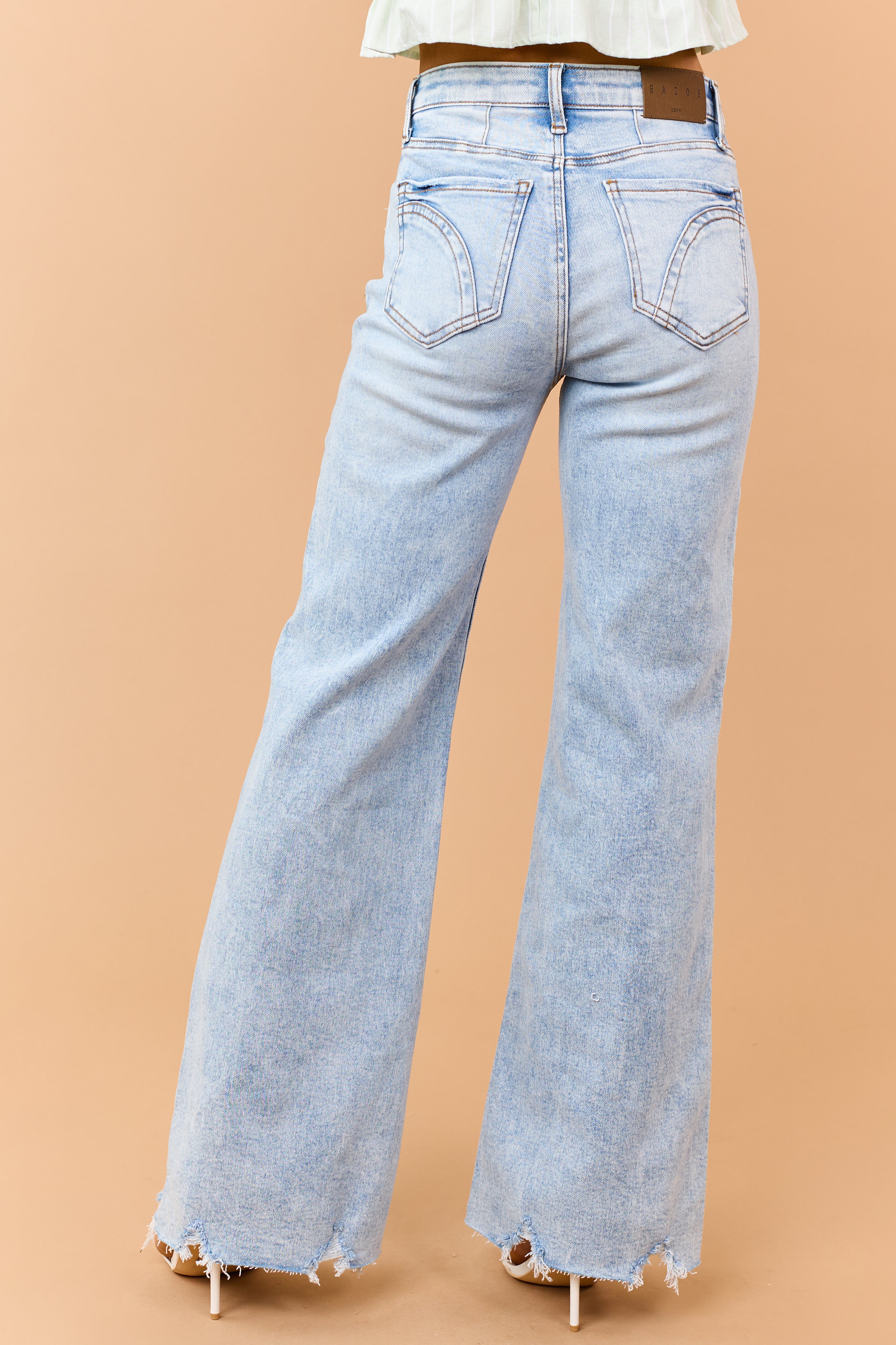 Saige Light Wash Tummy Control Wide Flare Jeans