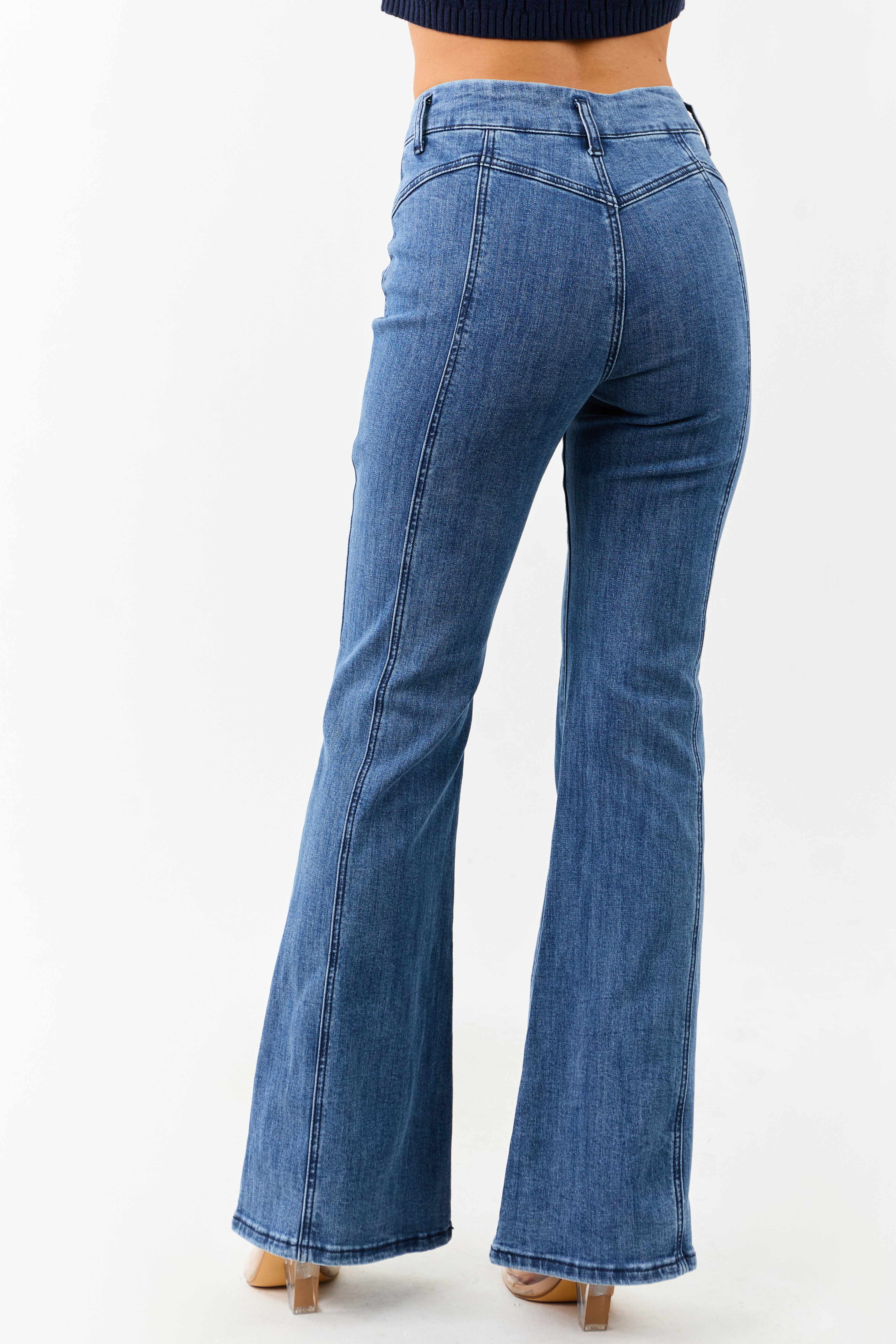 Saige Medium Dark Wash Flare Leg Stretchy Jeans