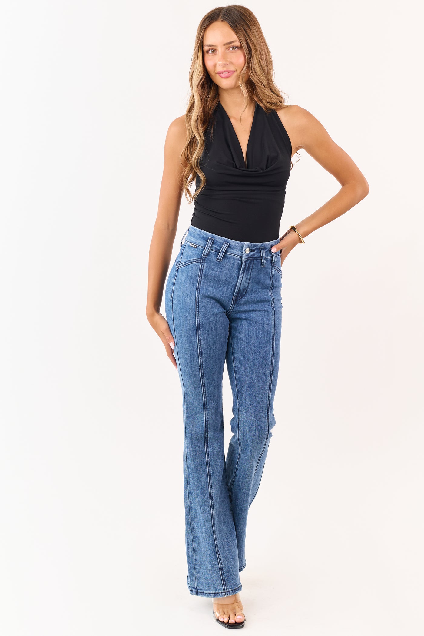 Saige Medium Dark Wash Flare Leg Stretchy Jeans