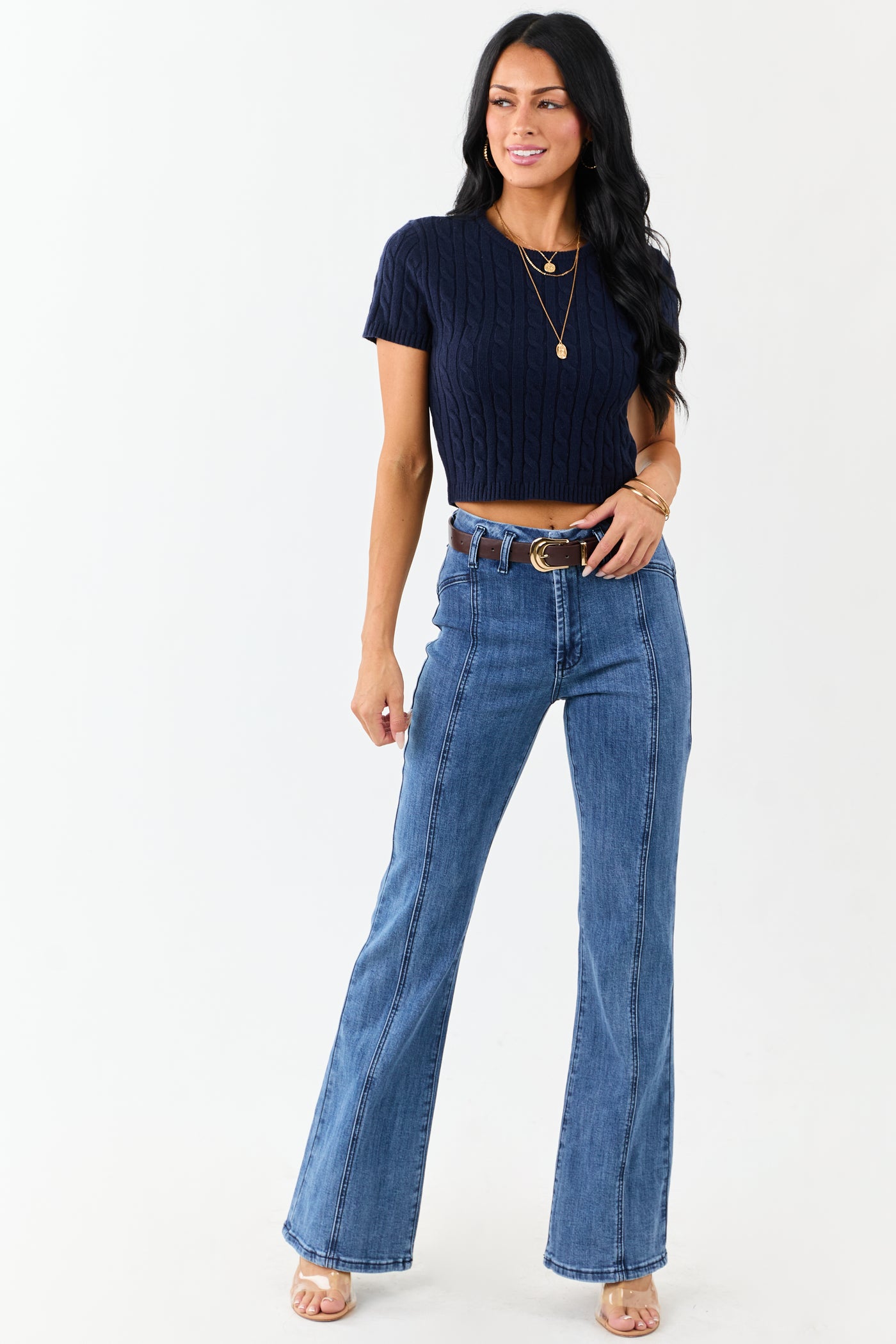 Saige Medium Dark Wash Flare Leg Stretchy Jeans