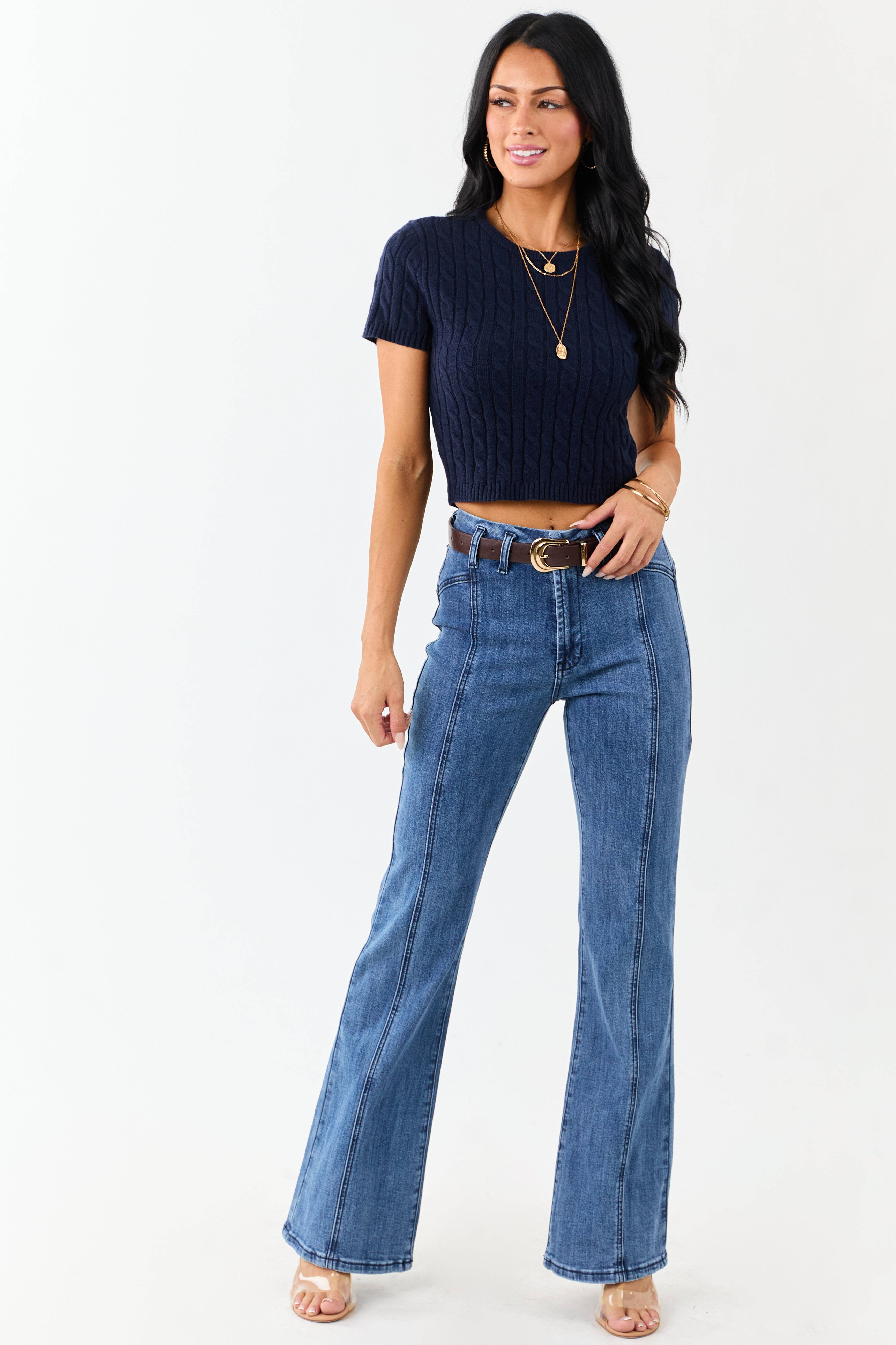 Saige Medium Dark Wash Flare Leg Stretchy Jeans