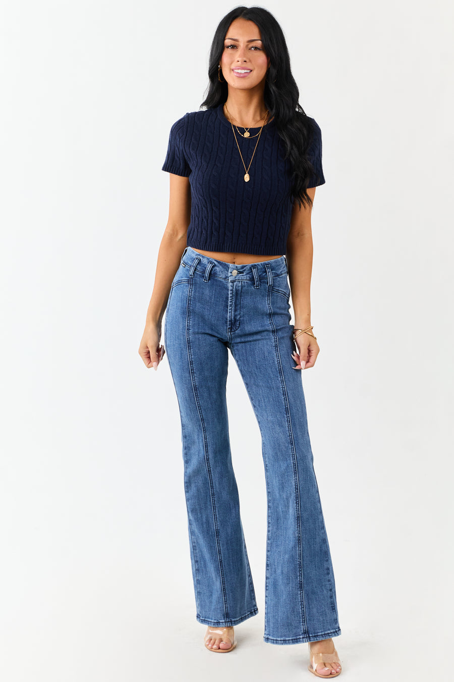 Saige Medium Dark Wash Flare Leg Stretchy Jeans