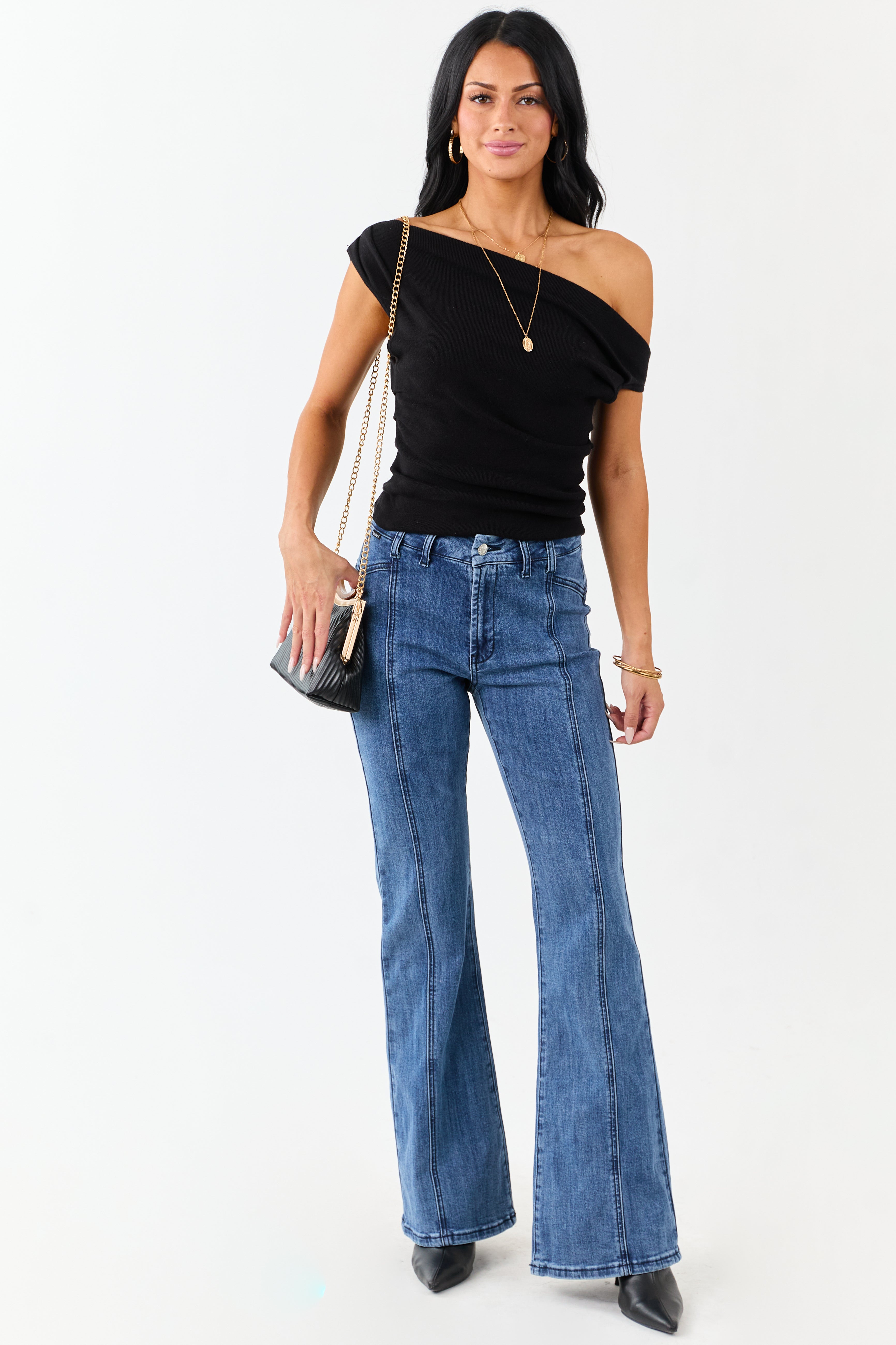 Saige Medium Dark Wash Flare Leg Stretchy Jeans