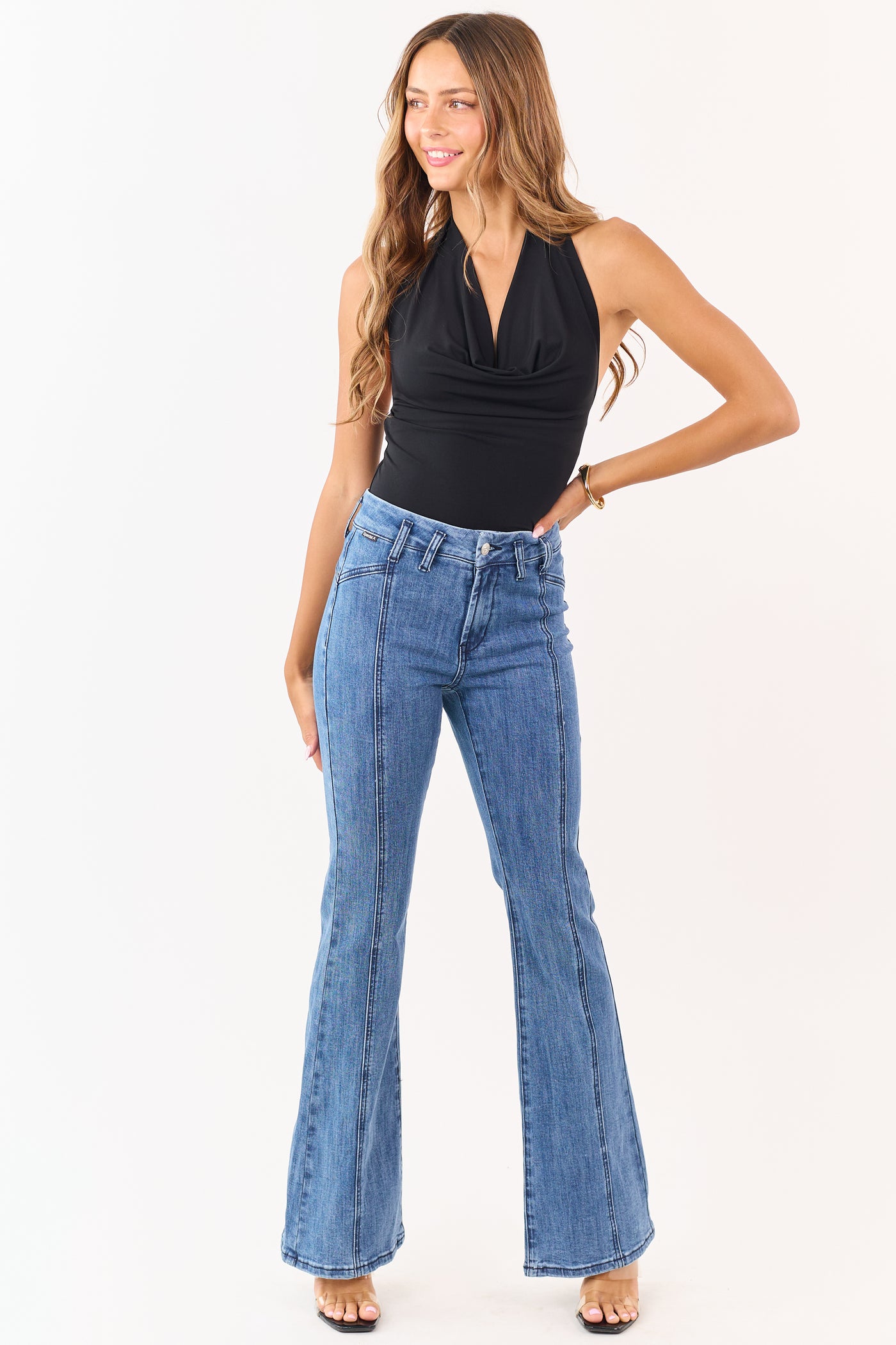 Saige Medium Dark Wash Flare Leg Stretchy Jeans