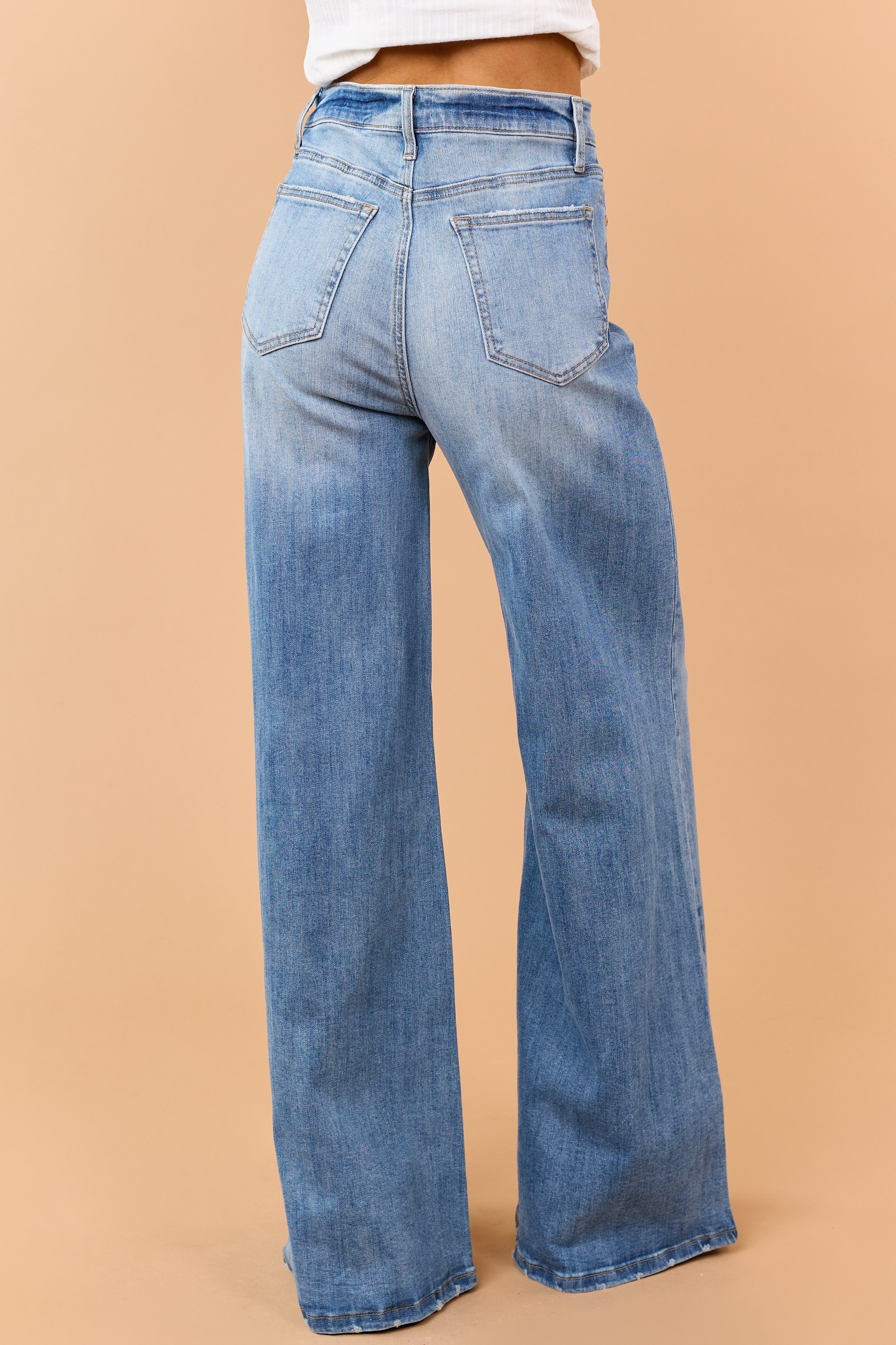 Saige Medium Stone Wash Super Wide Leg Stretch Jeans