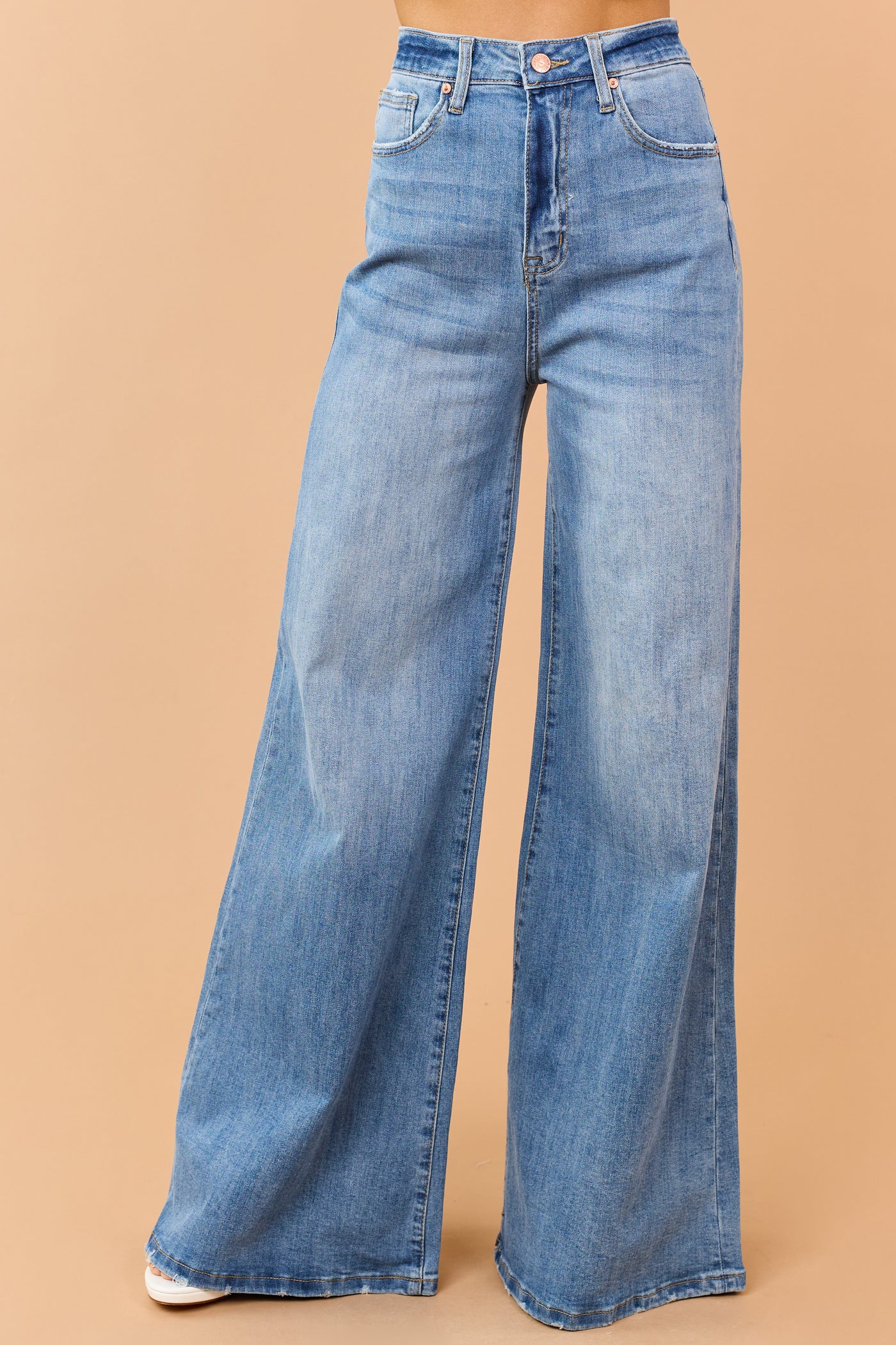 Saige Medium Stone Wash Super Wide Leg Stretch Jeans
