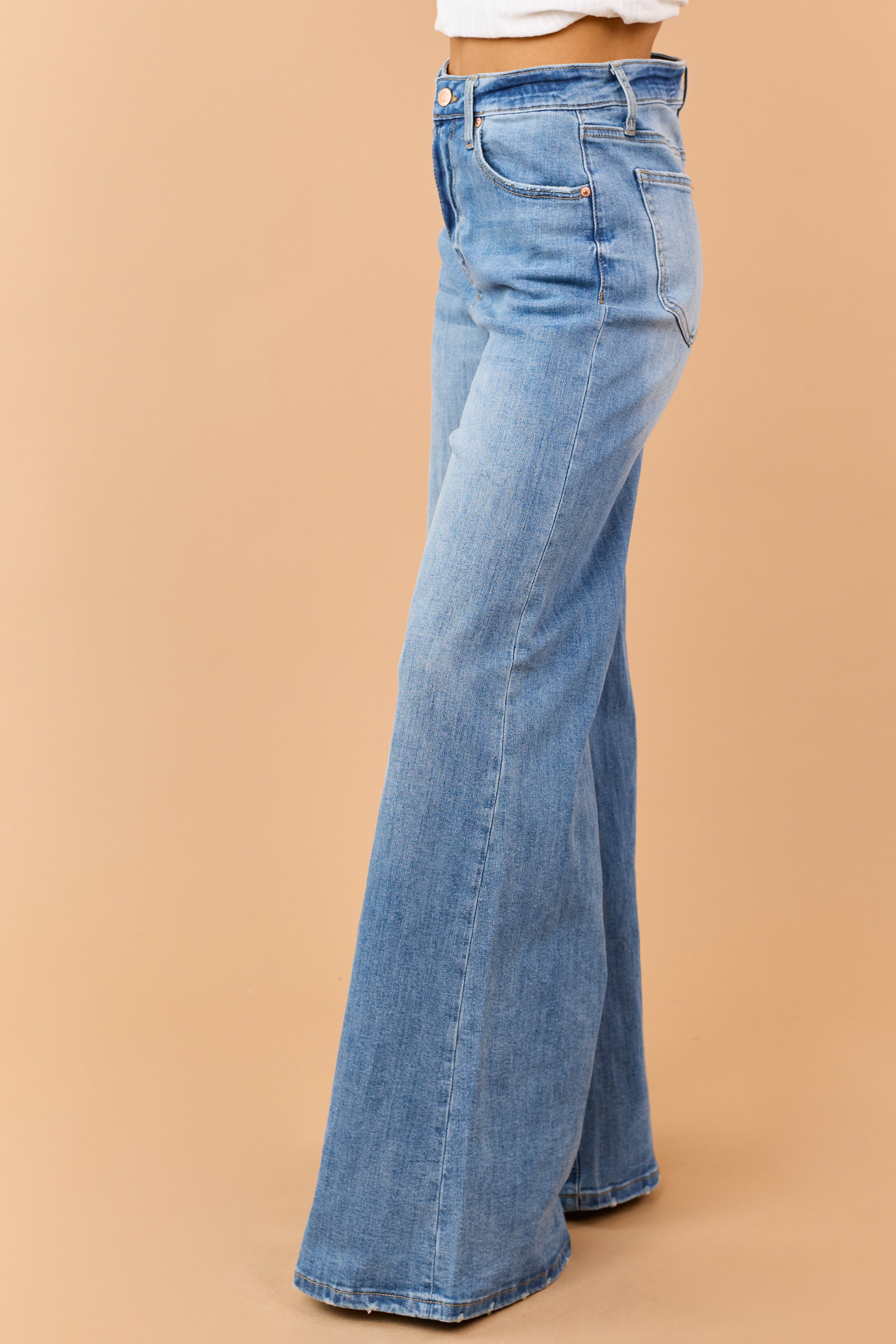 Saige Medium Stone Wash Super Wide Leg Stretch Jeans