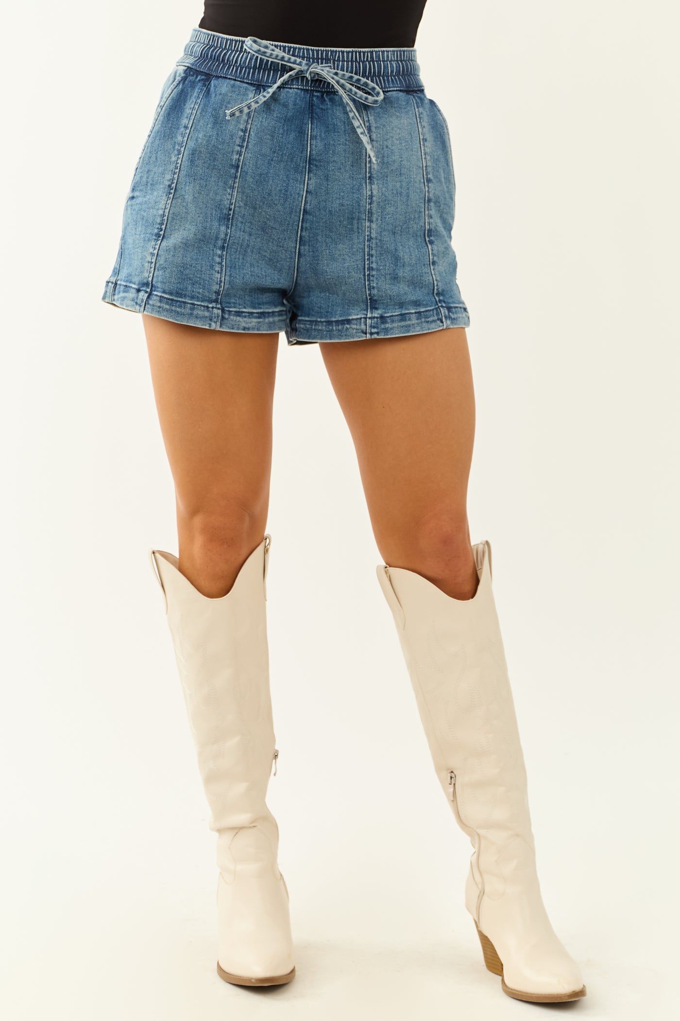 Saige Medium Wash High Rise Stretchy Denim Shorts