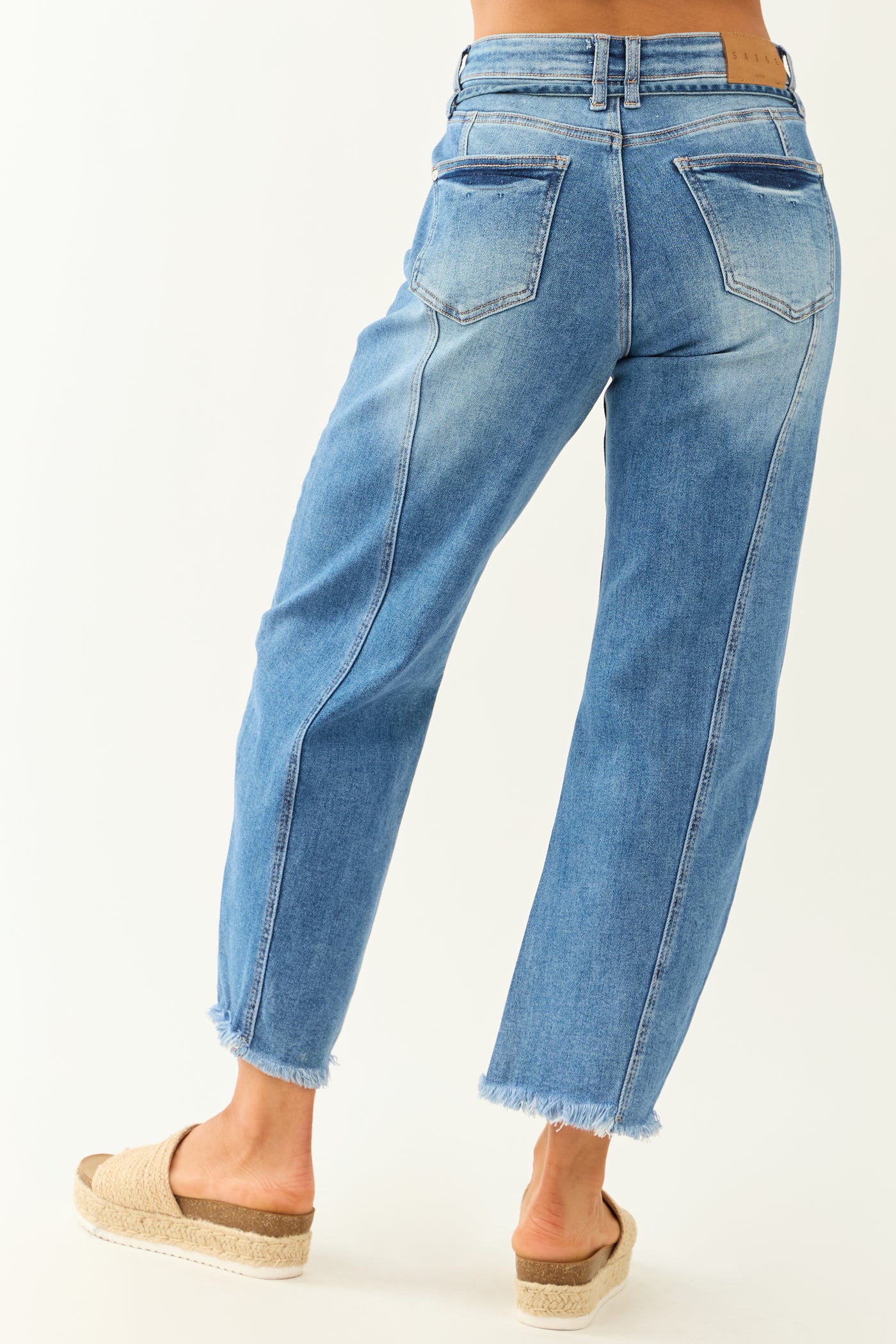 Saige Medium Wash High Rise Waist Tie Barrel Jeans