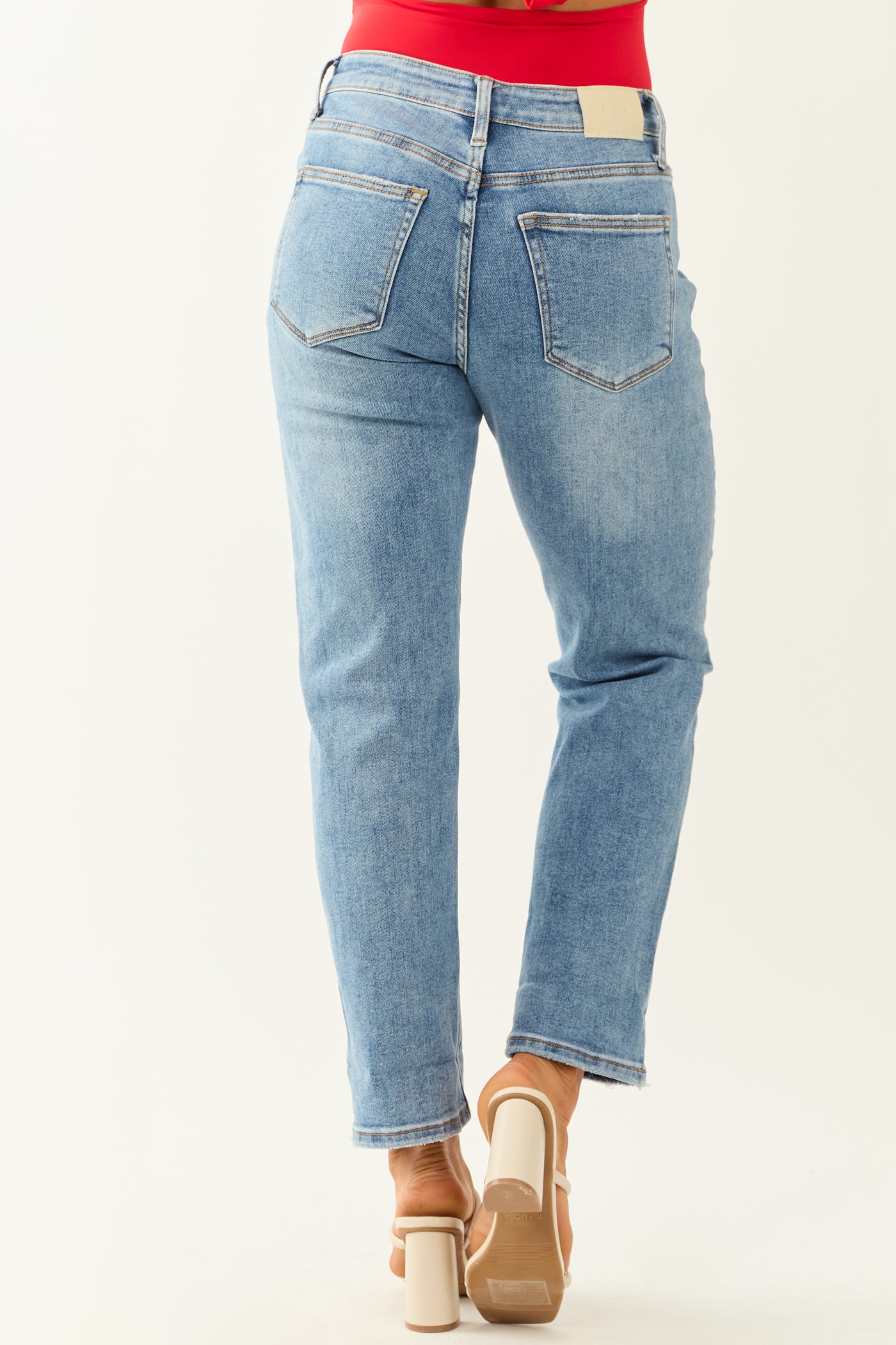 Saige Medium Wash Star Print Cuffed Boyfriend Jeans