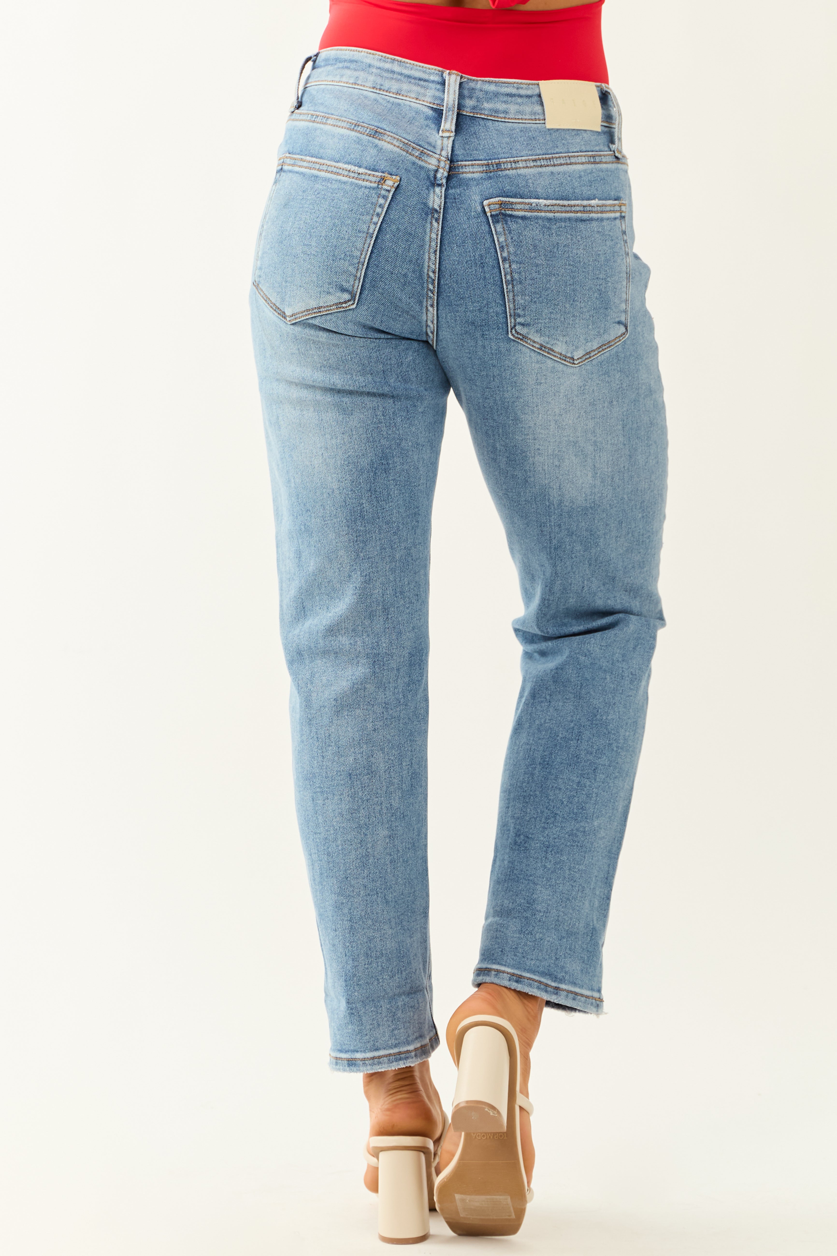 Saige Medium Wash Star Print Cuffed Boyfriend Jeans