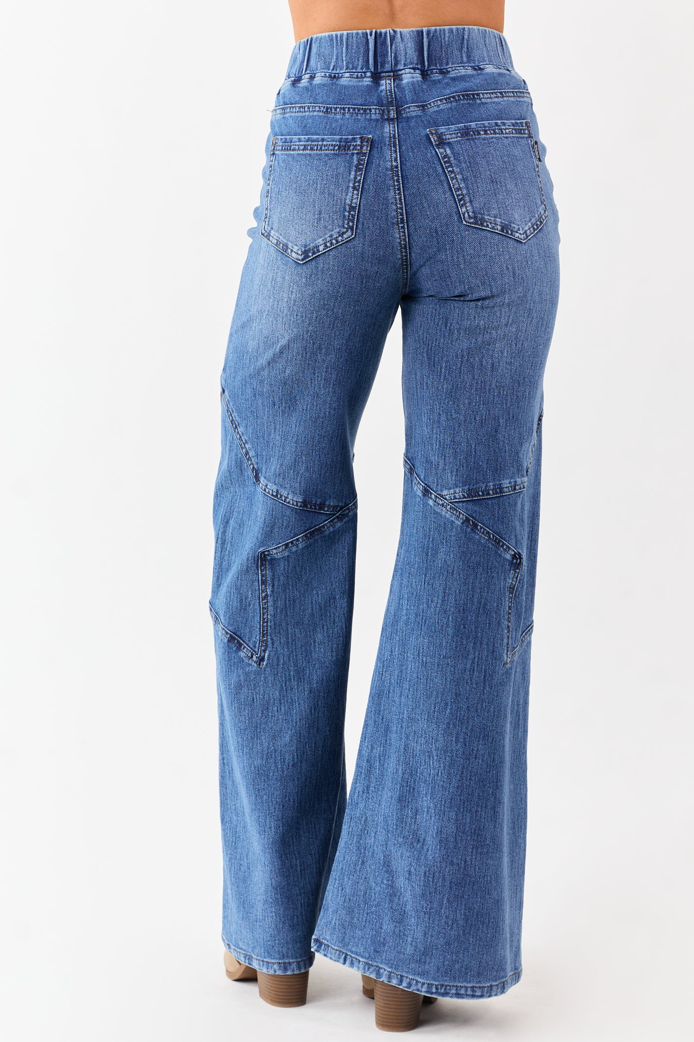 Saige Medium Wash Star Stretchy Wide Pull On Jeans