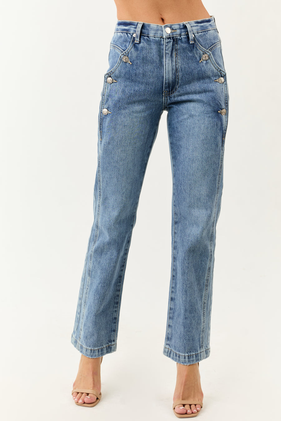 Saige Medium Wash Tummy Control Straight Leg Jeans