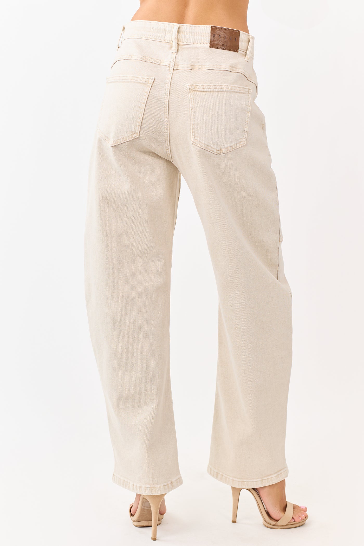 Saige Oatmeal Stretchy Tummy Control Barrel Jeans
