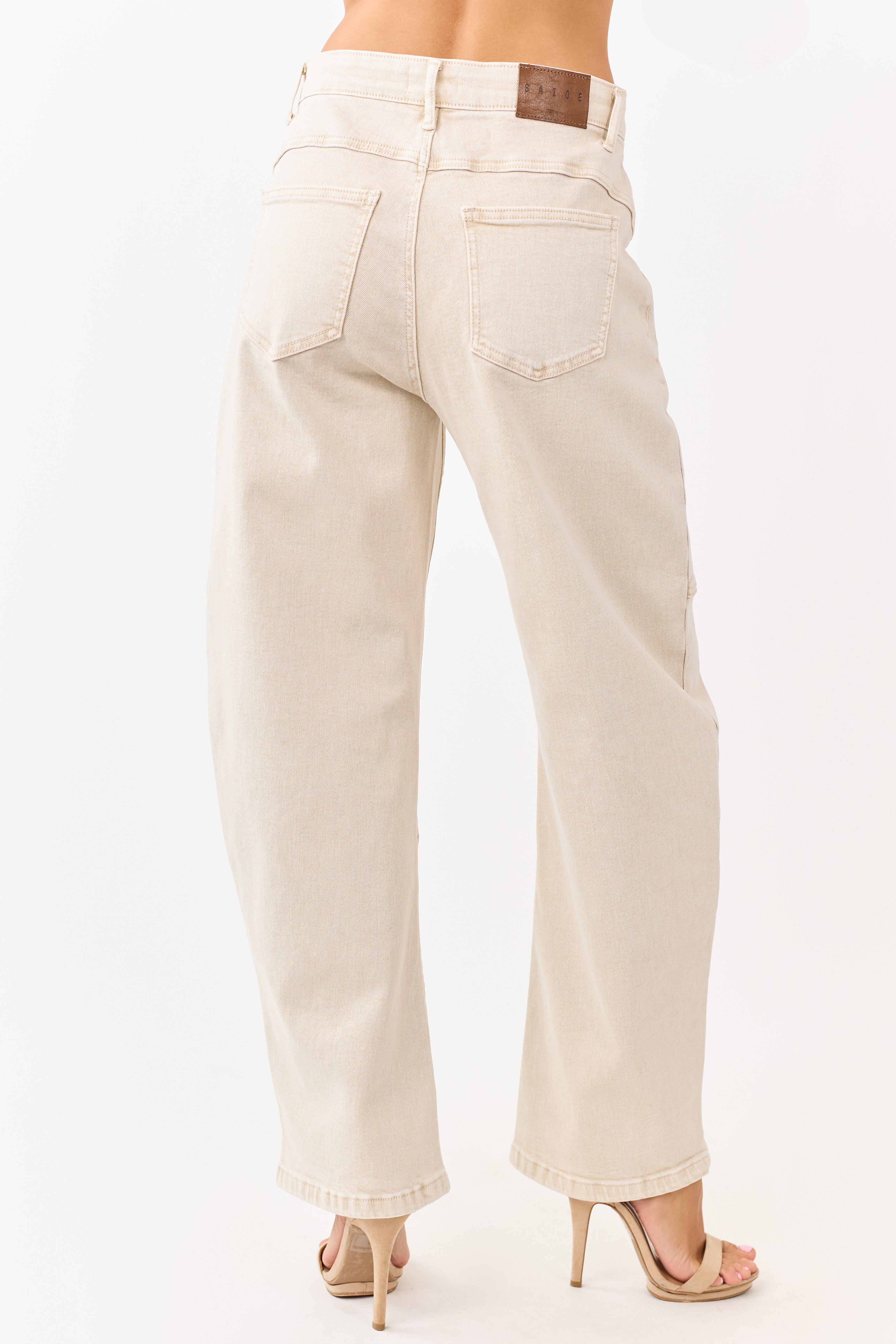 Saige Oatmeal Stretchy Tummy Control Barrel Jeans