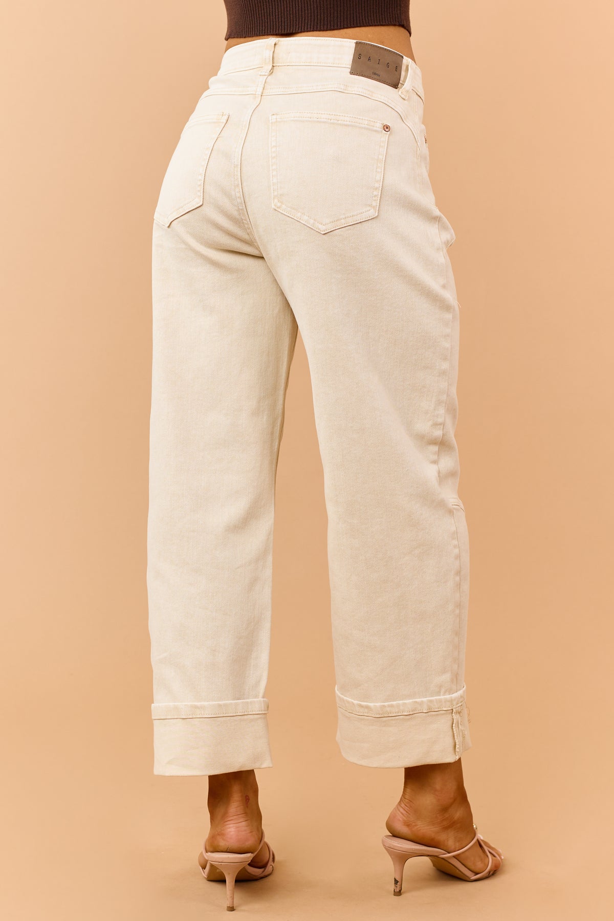 Saige Oatmeal Stretchy Tummy Control Barrel Jeans
