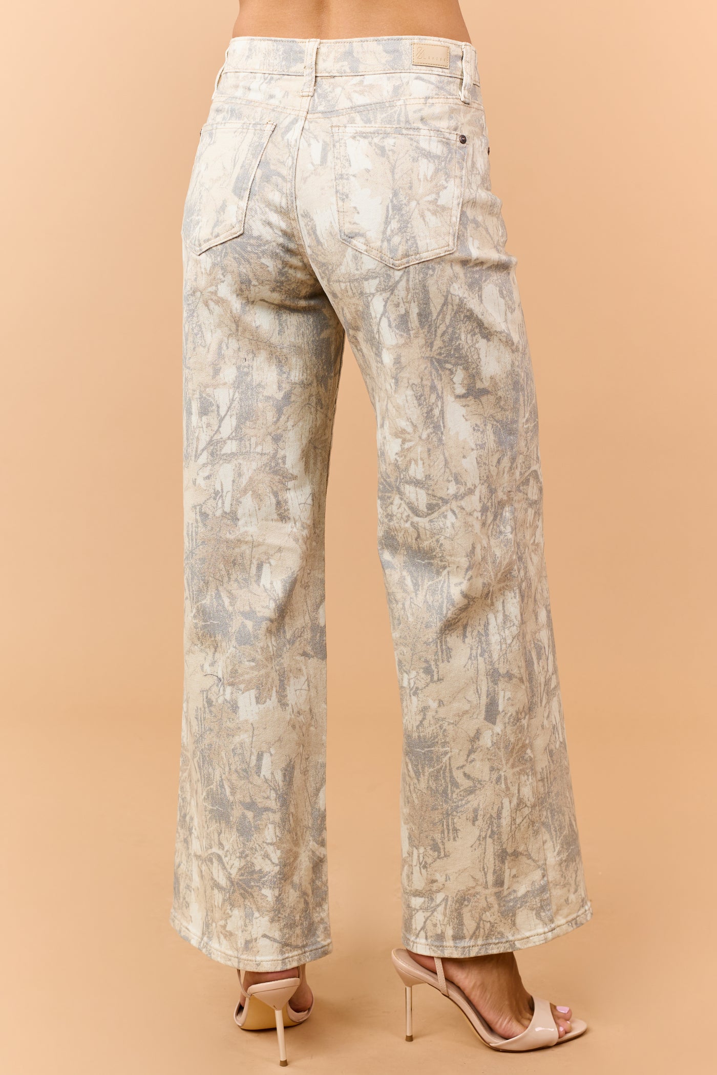 Saige Sand Faded Camo Tummy Control Wide Jeans