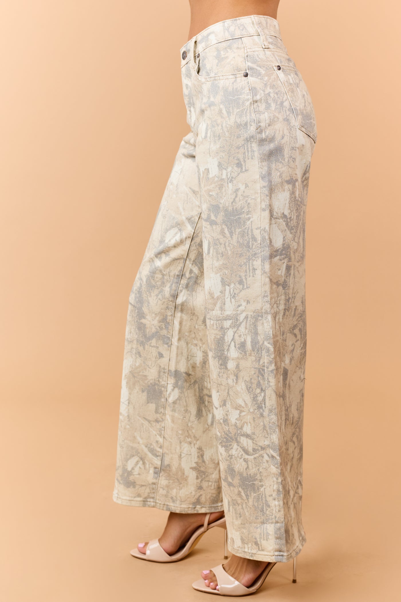 Saige Sand Faded Camo Tummy Control Wide Jeans