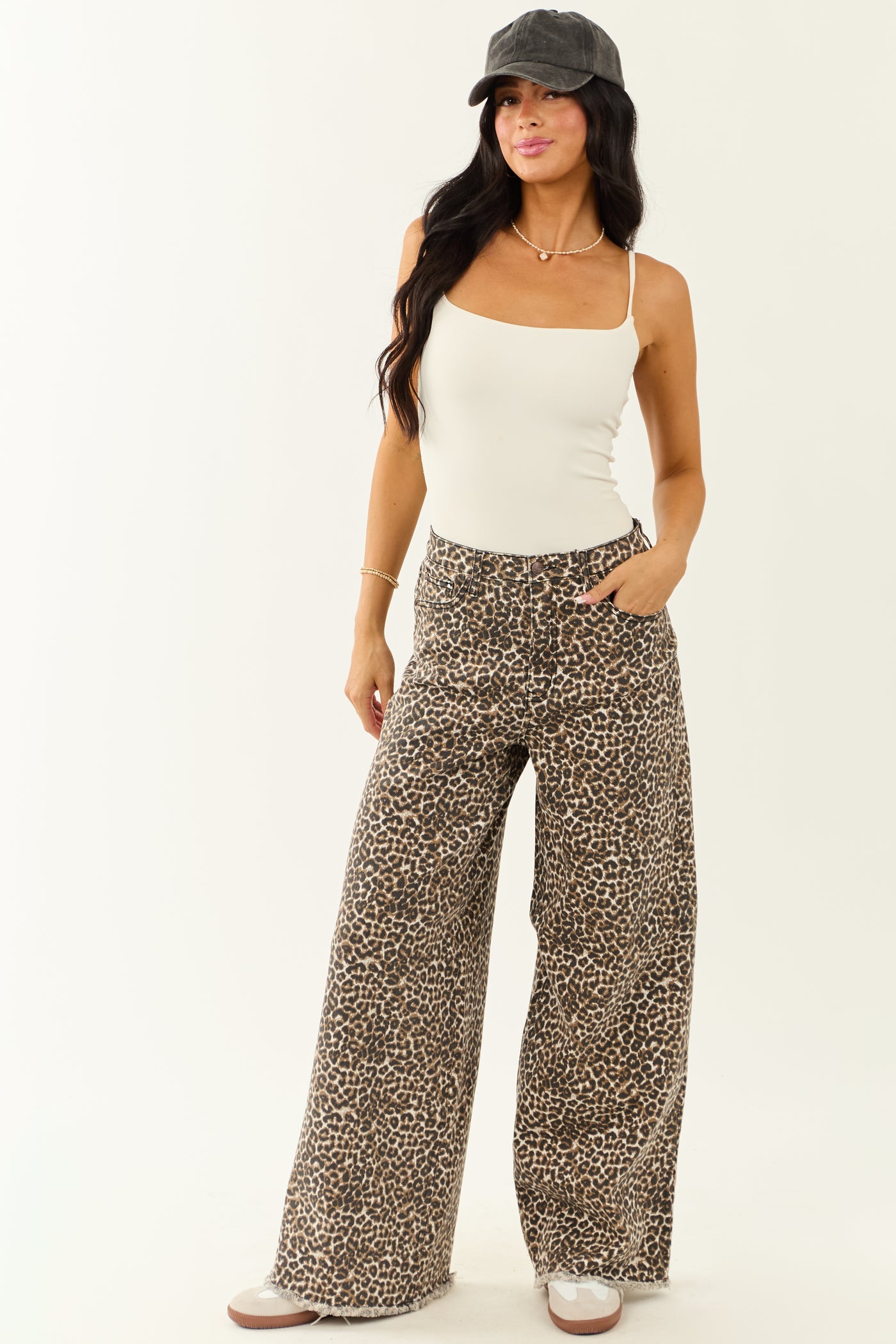 Saige Sepia Leopard Tummy Control Stretchy Wide Jeans