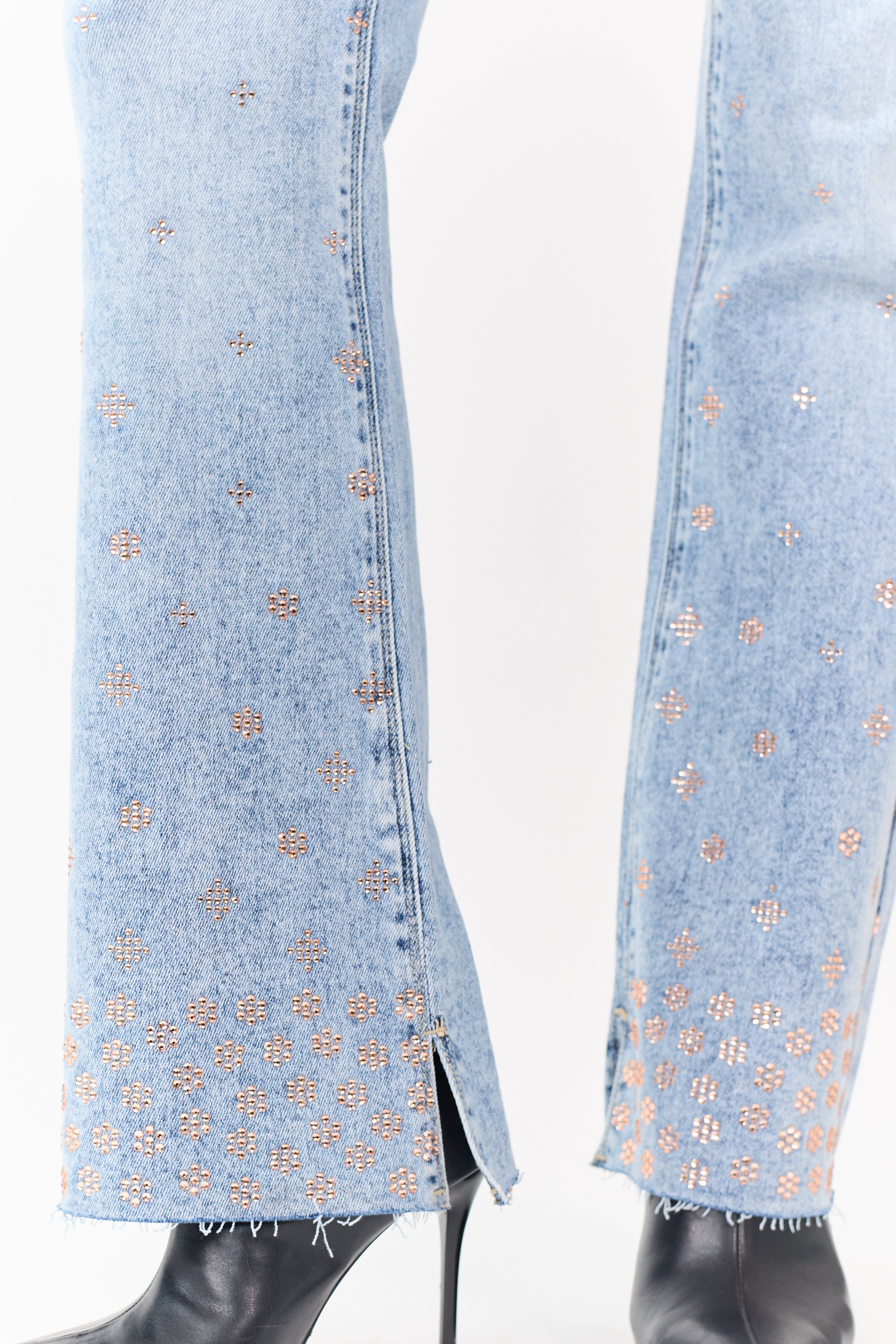 Saige Tummy Control Floral Rhinestone Stretch Flare Jeans