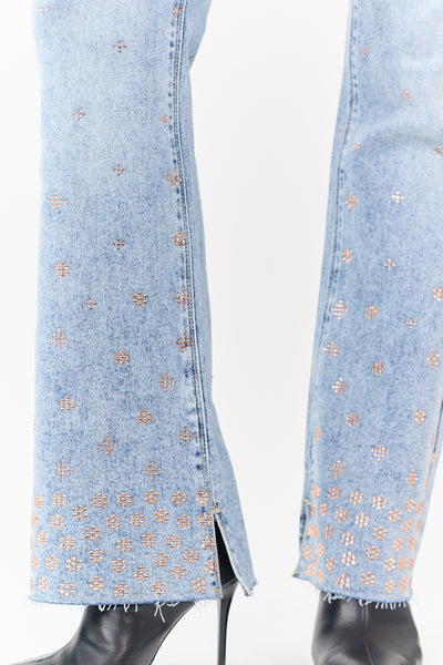 Saige Tummy Control Floral Rhinestone Stretch Flare Jeans