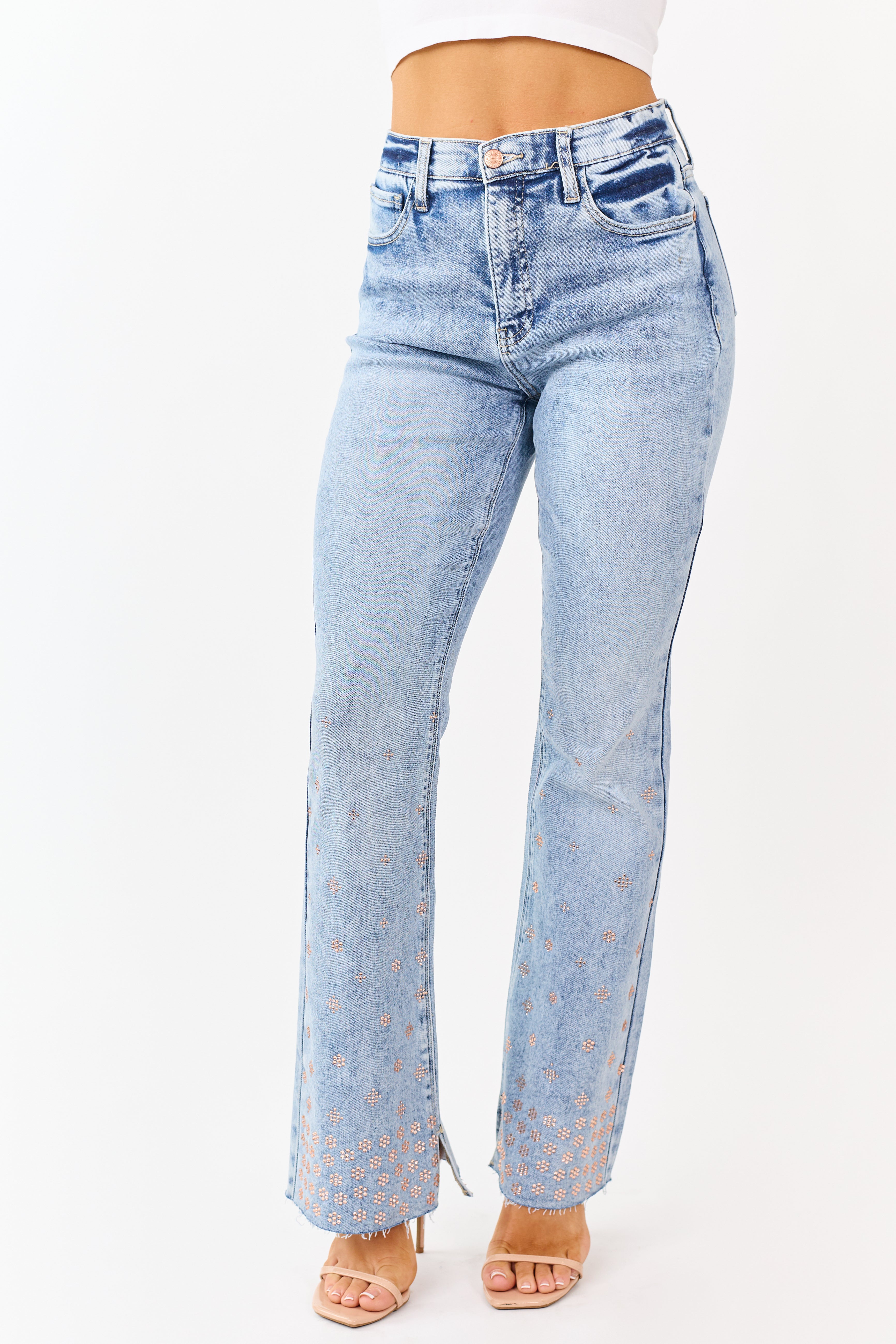 Saige Tummy Control Floral Rhinestone Stretch Flare Jeans
