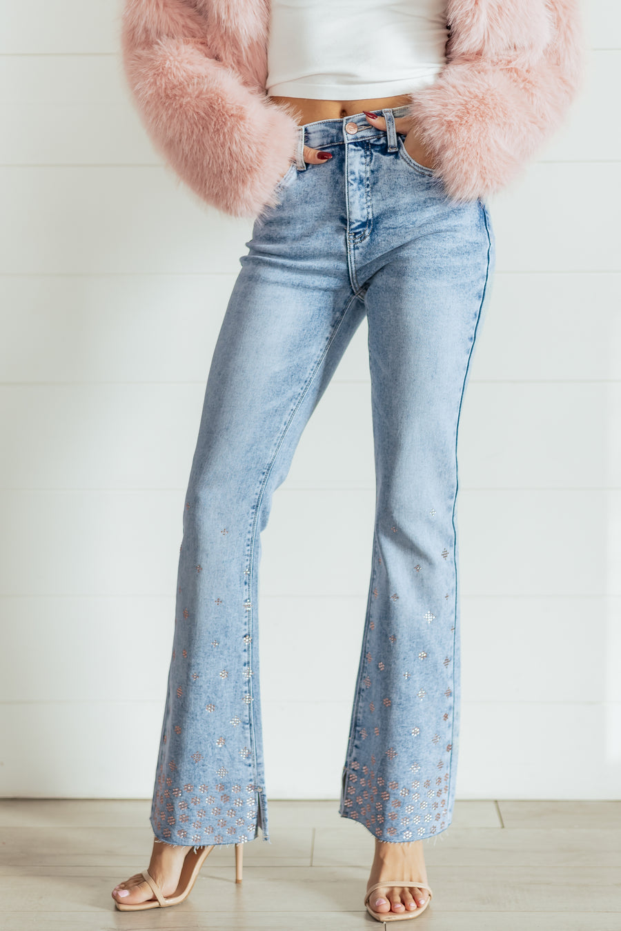 Saige Tummy Control Floral Rhinestone Stretch Flare Jeans