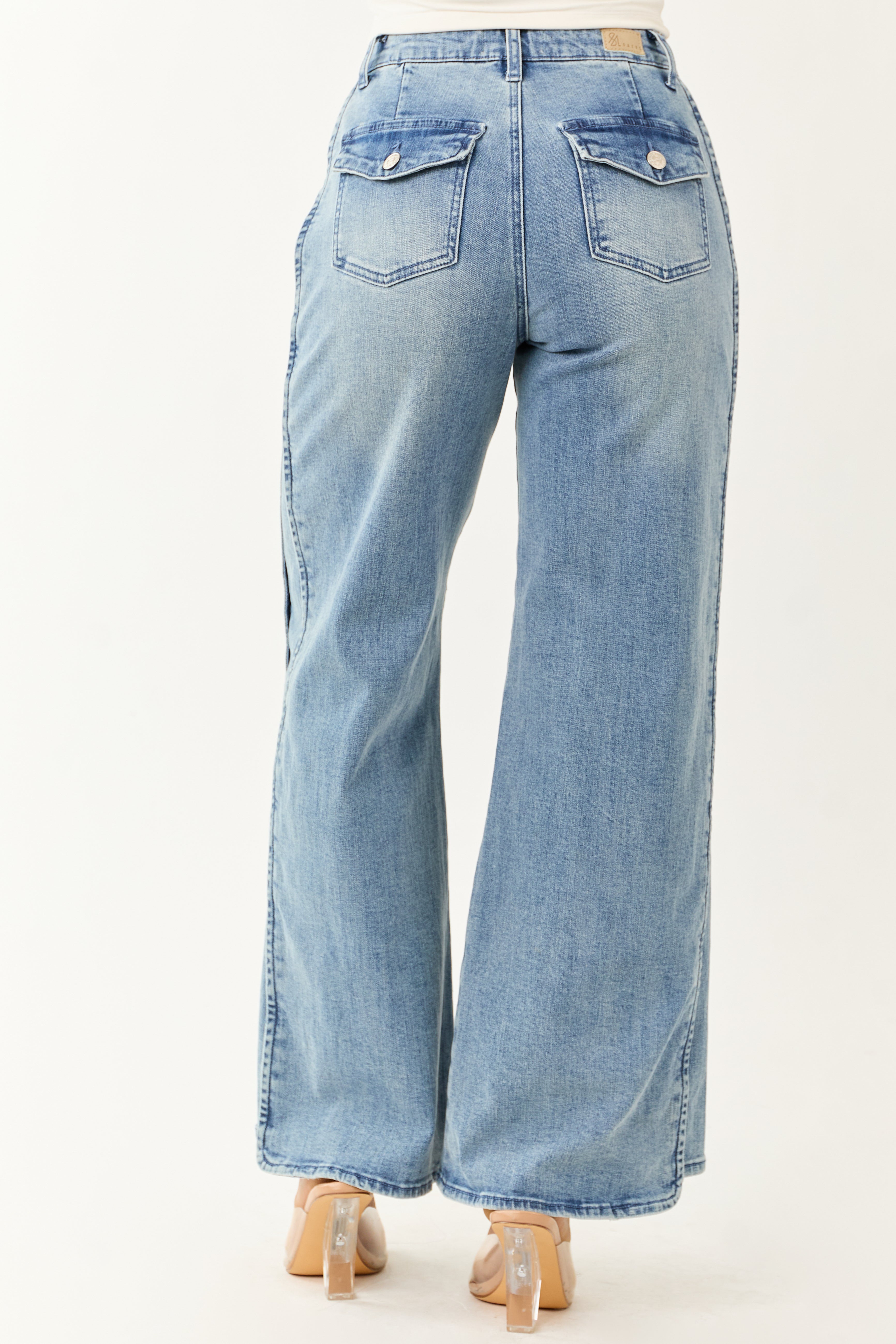 Saige Tummy Control Stretchy Wide Seam Detailed Jeans