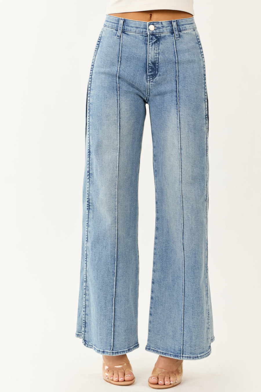 Saige Tummy Control Stretchy Wide Seam Detailed Jeans