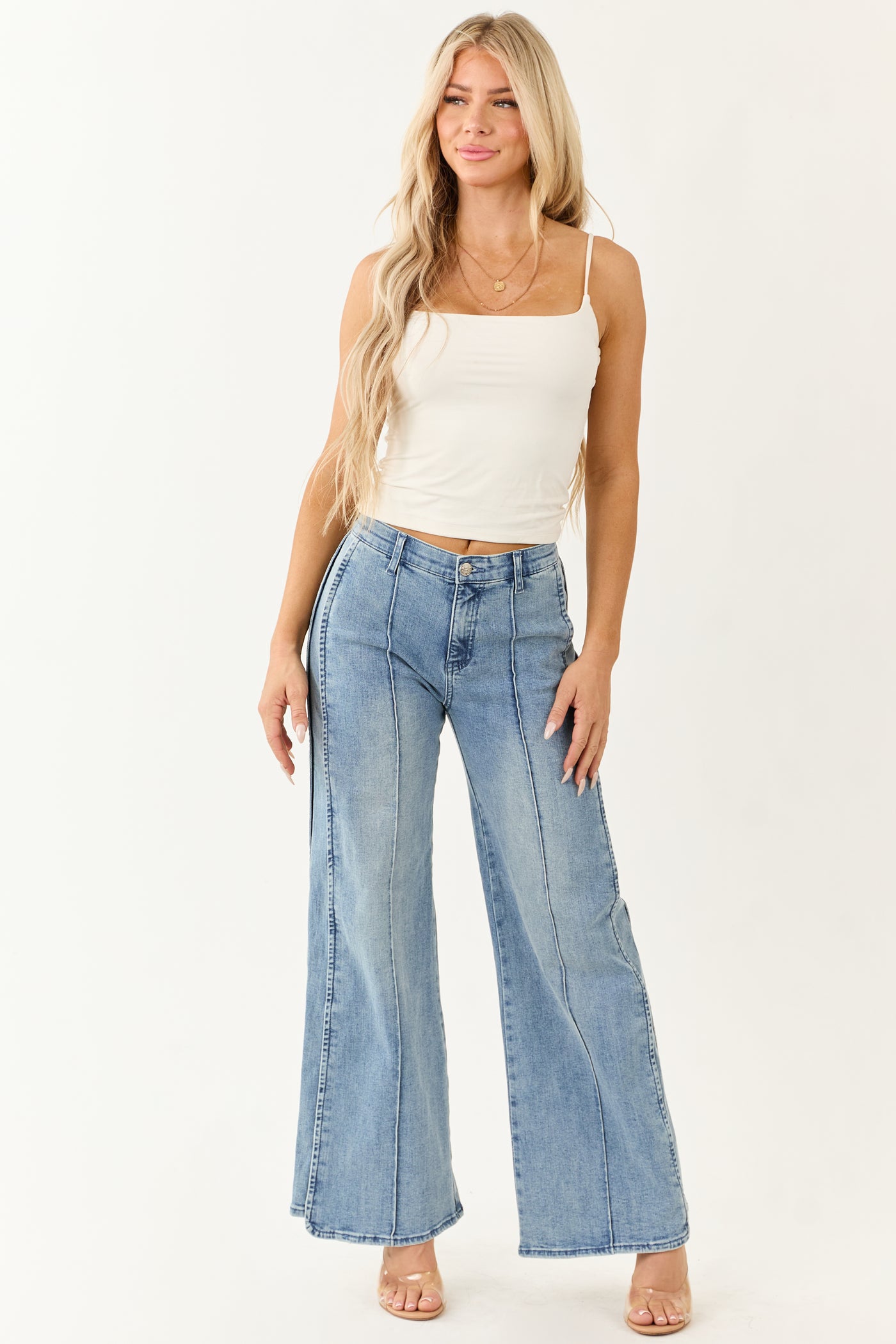 Saige Tummy Control Stretchy Wide Seam Detailed Jeans