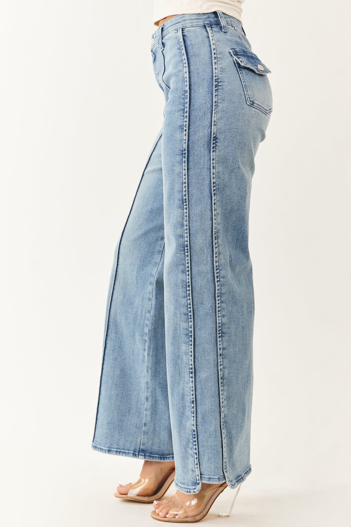 Saige Tummy Control Stretchy Wide Seam Detailed Jeans