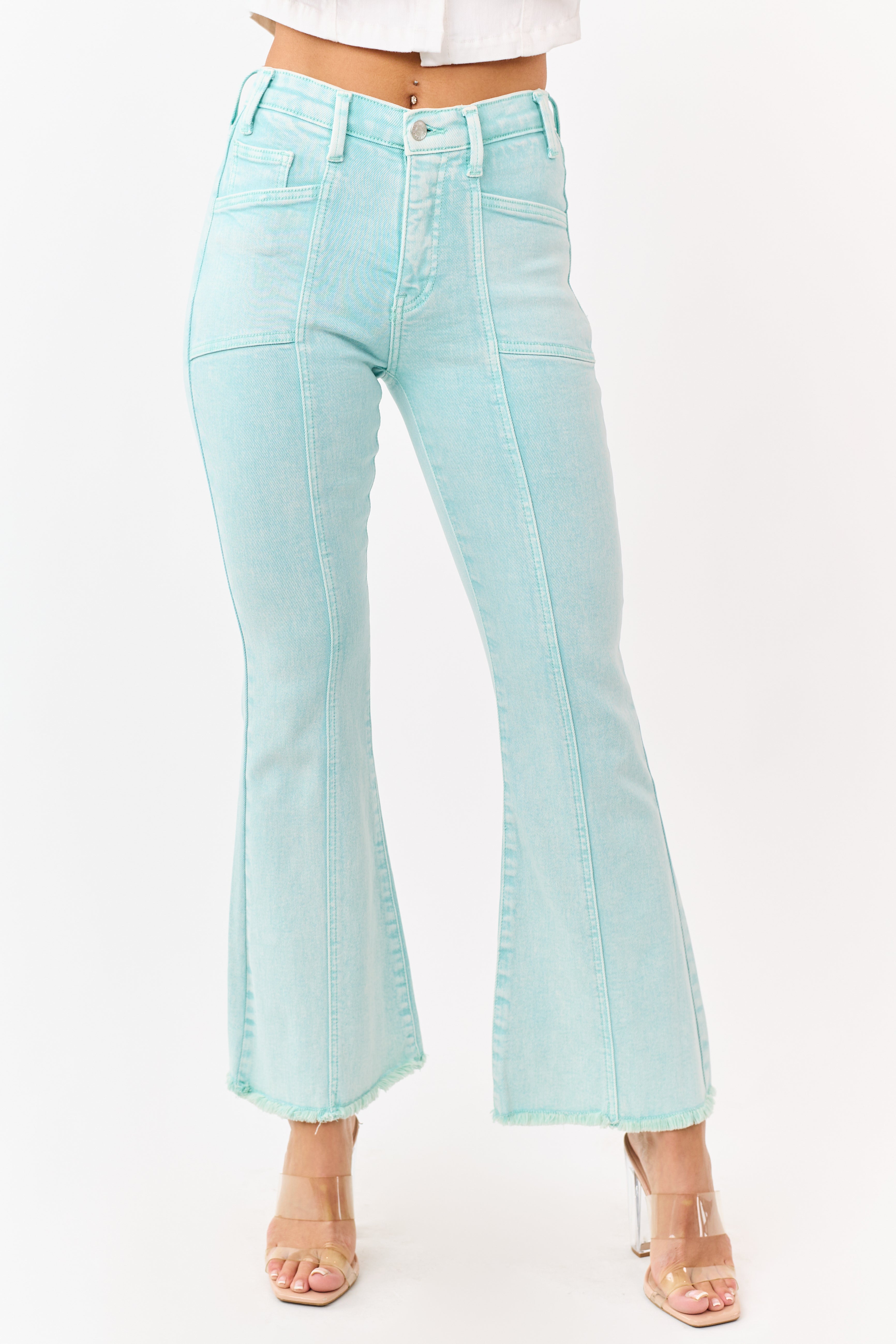 Saige Turquoise Tummy Control Bootcut Jeans